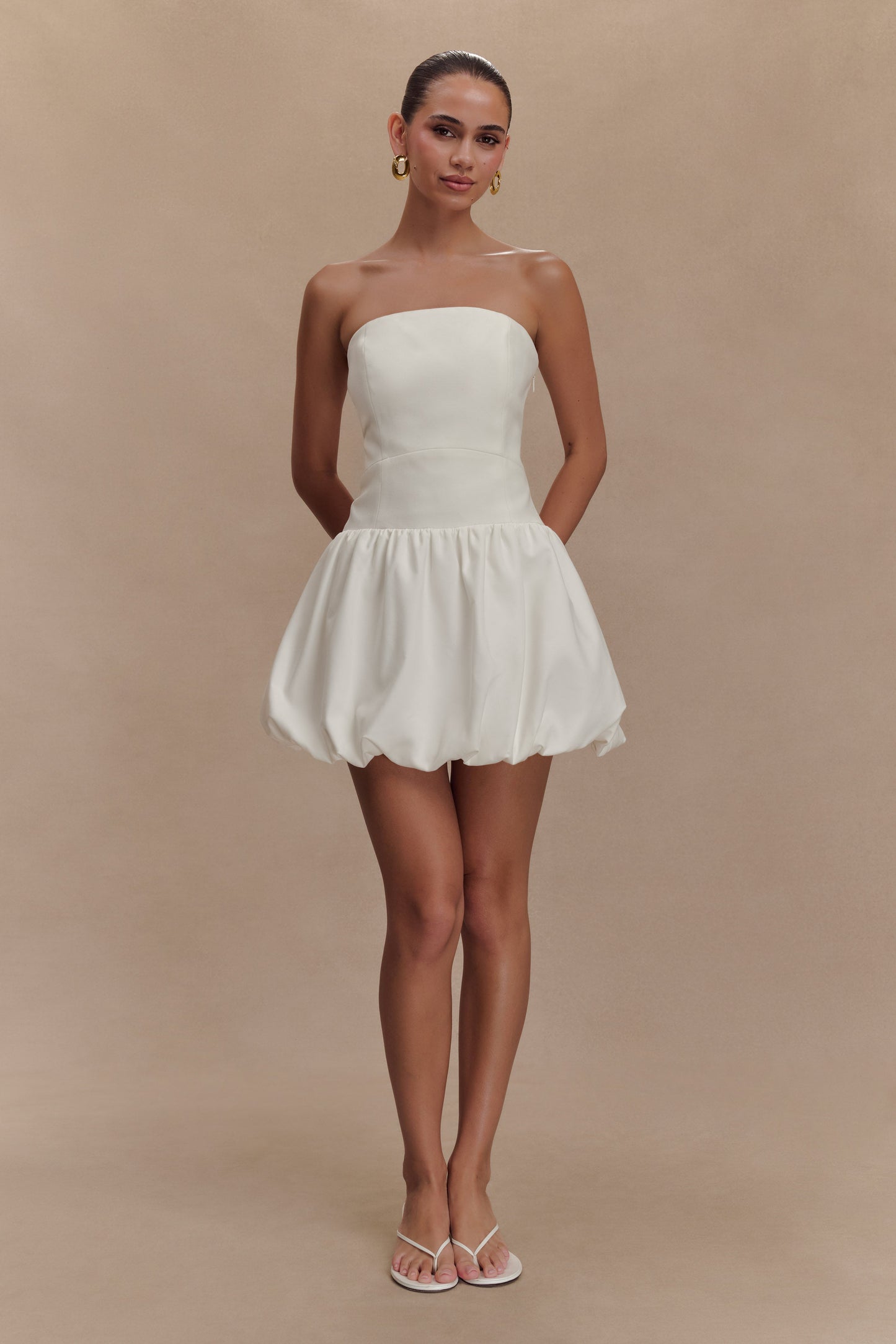 Robe mini trapueuse sans bretelles Clementina - Blanche