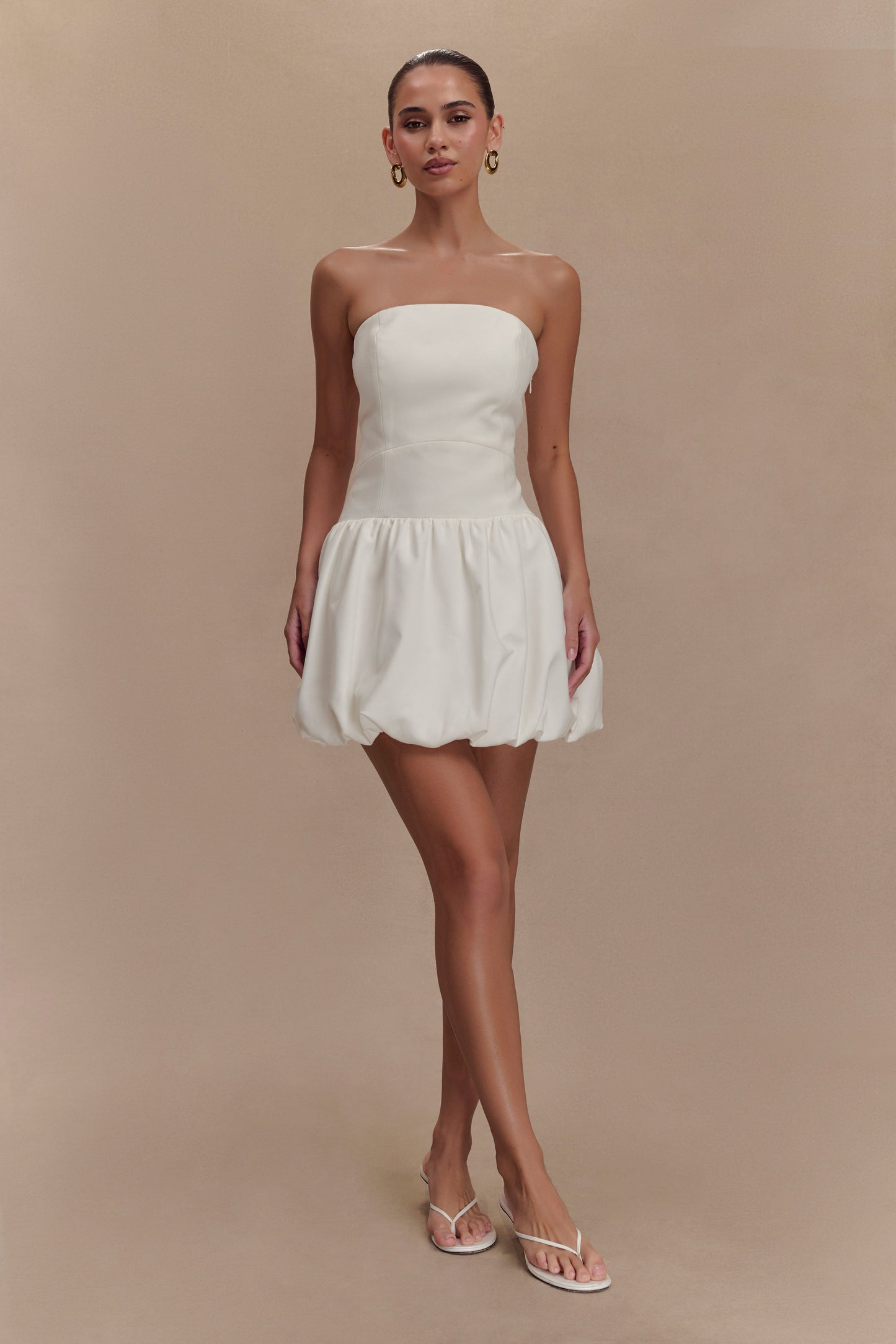Robe mini trapueuse sans bretelles Clementina - Blanche