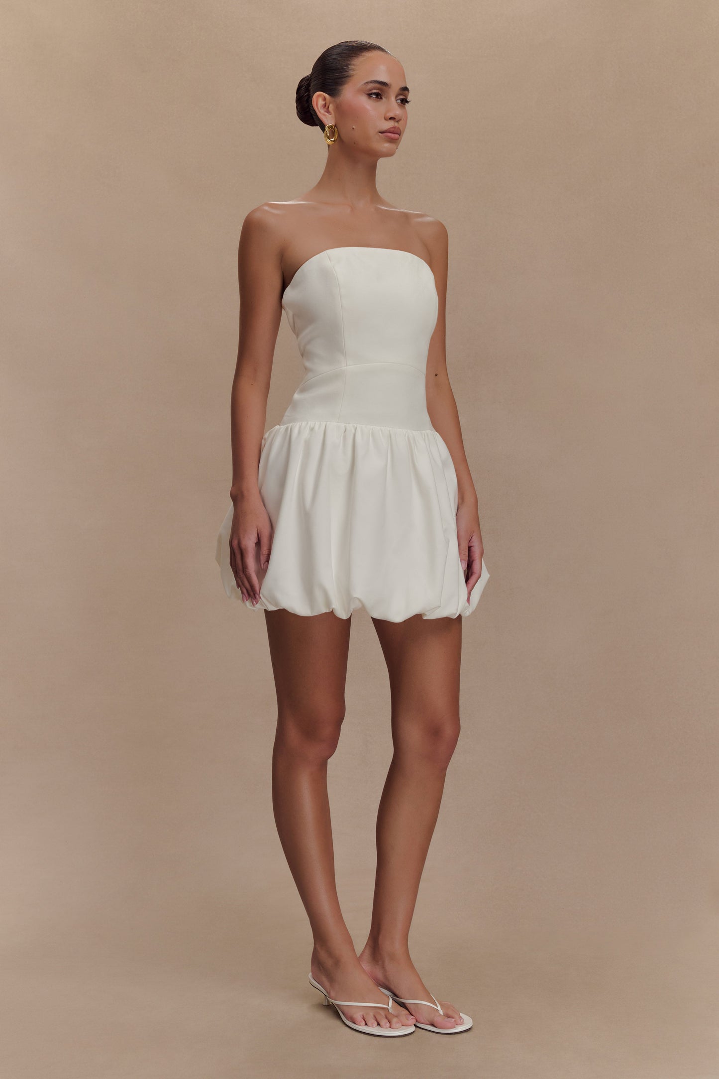 Robe mini trapueuse sans bretelles Clementina - Blanche