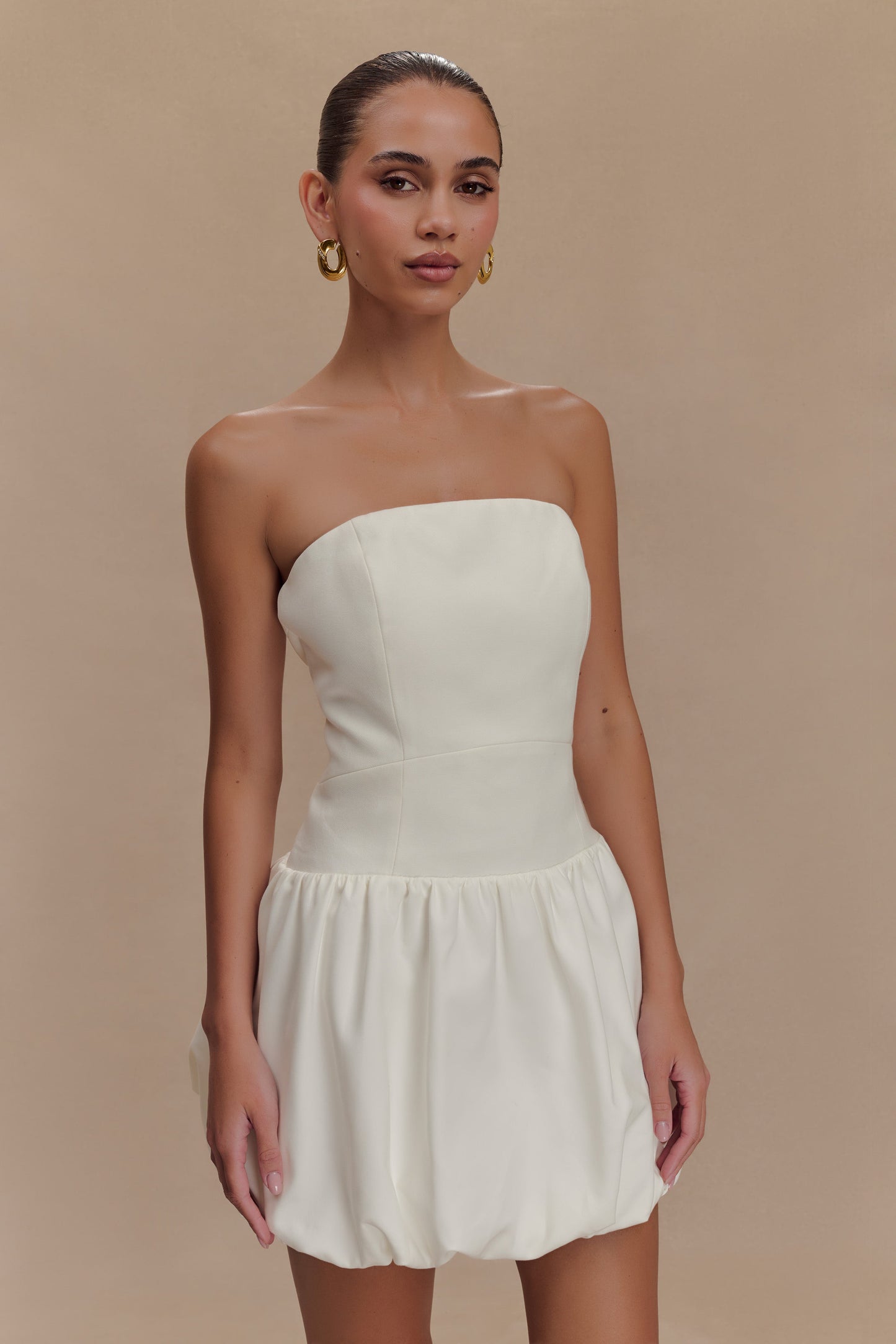 Robe mini trapueuse sans bretelles Clementina - Blanche