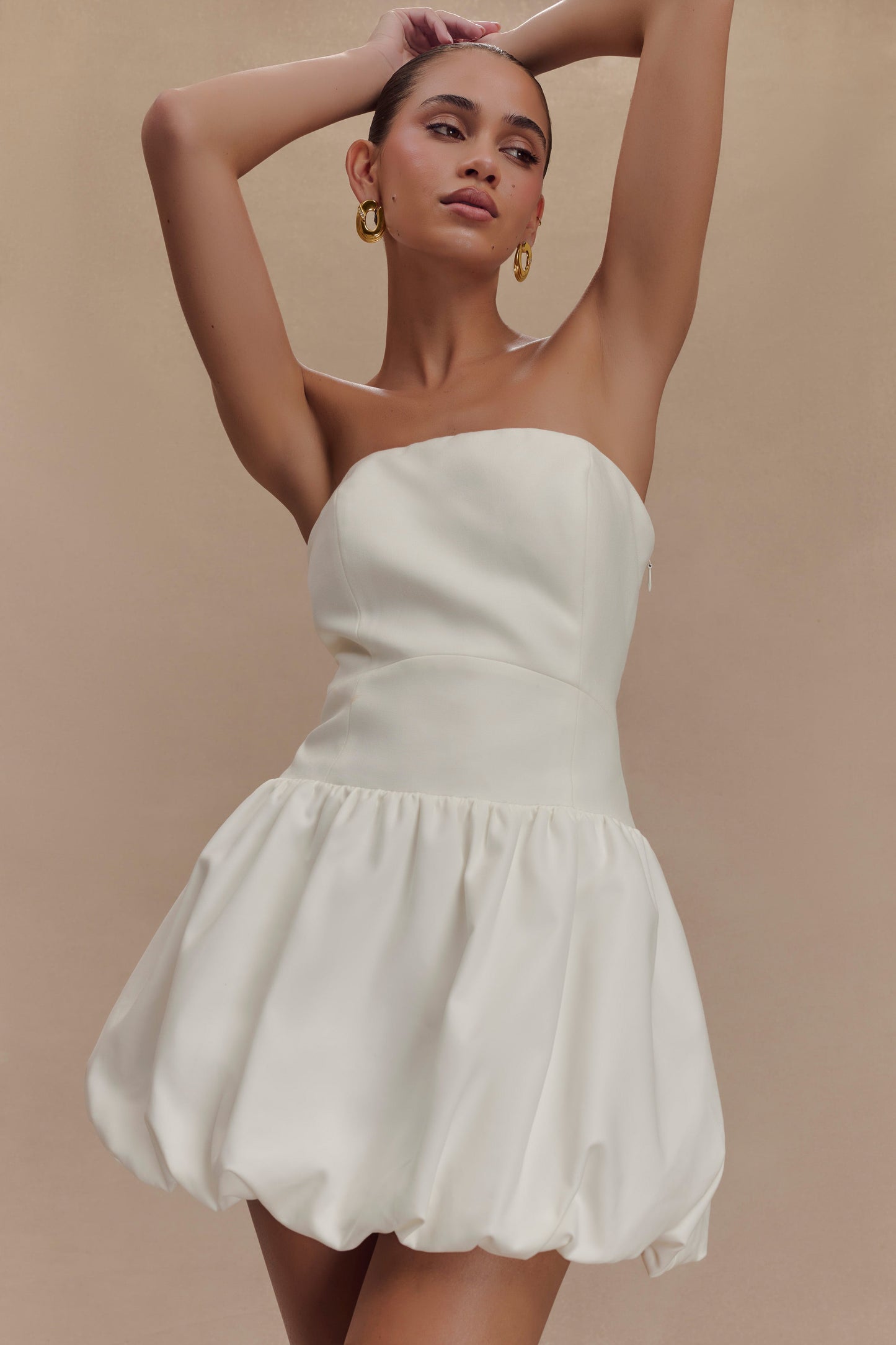 Robe mini trapueuse sans bretelles Clementina - Blanche