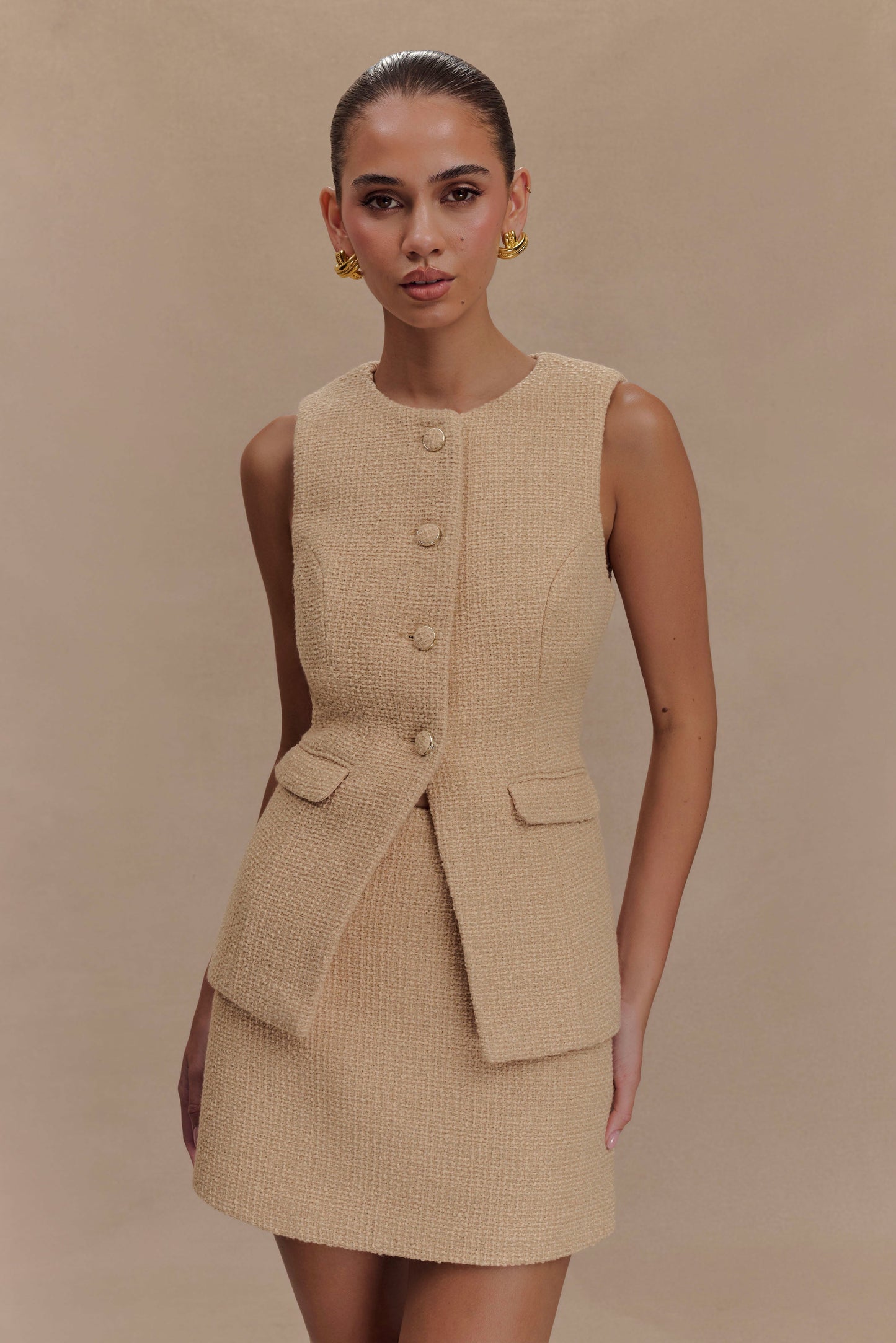 Jupe mini bouclée Camilla - Taupe clair