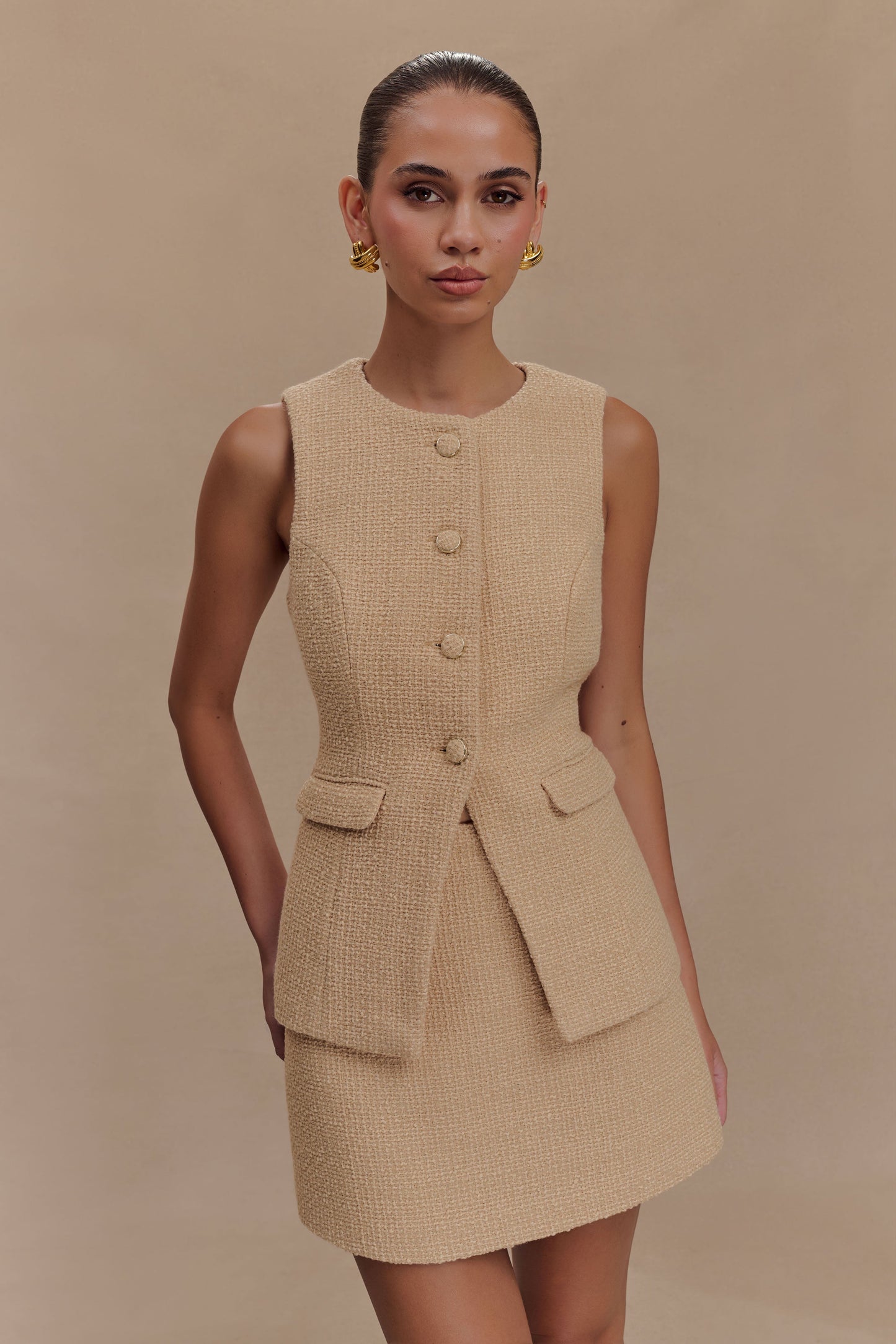 Jupe mini bouclée Camilla - Taupe clair