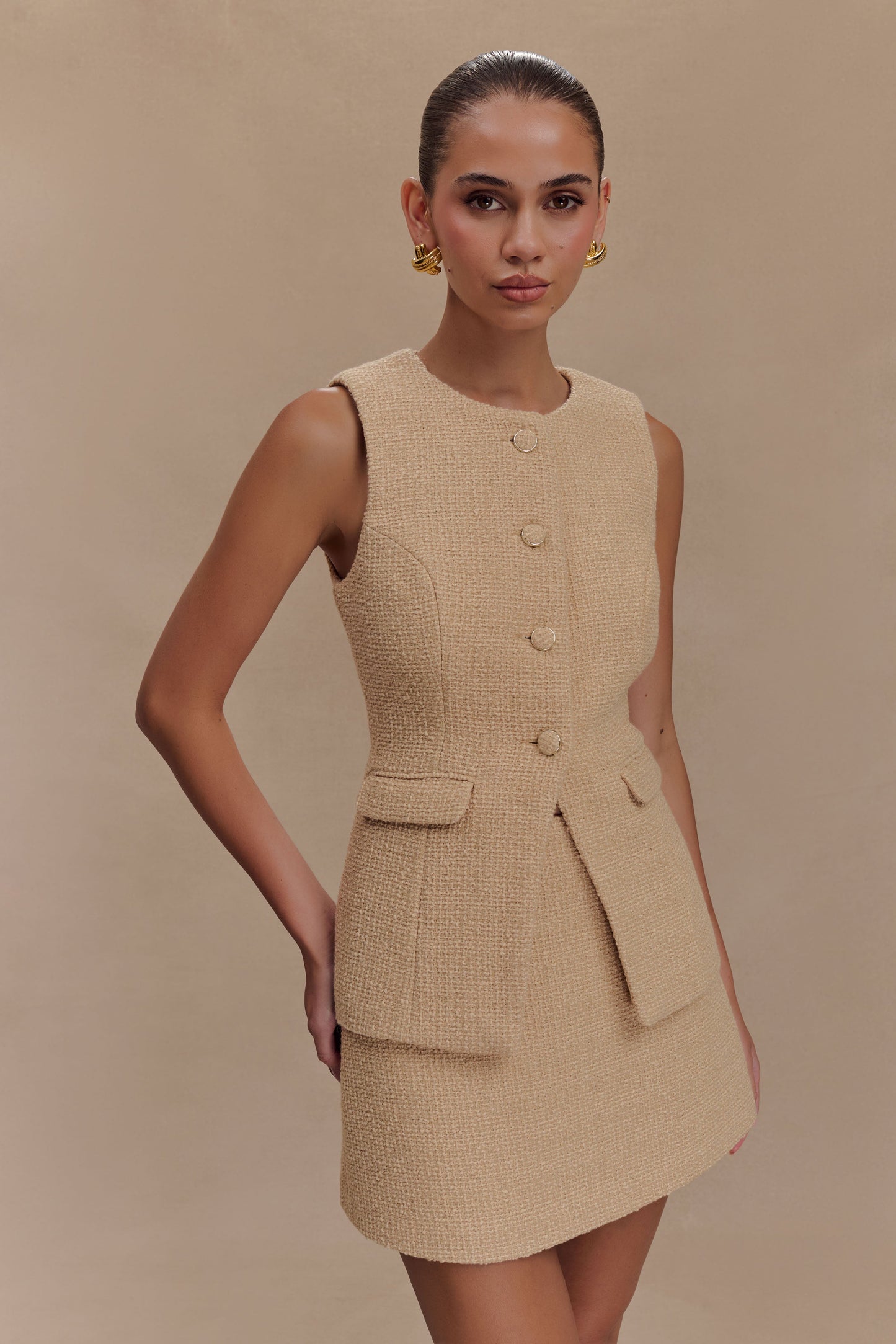 Gilet sans manches Camilla en bouclé - Taupe clair