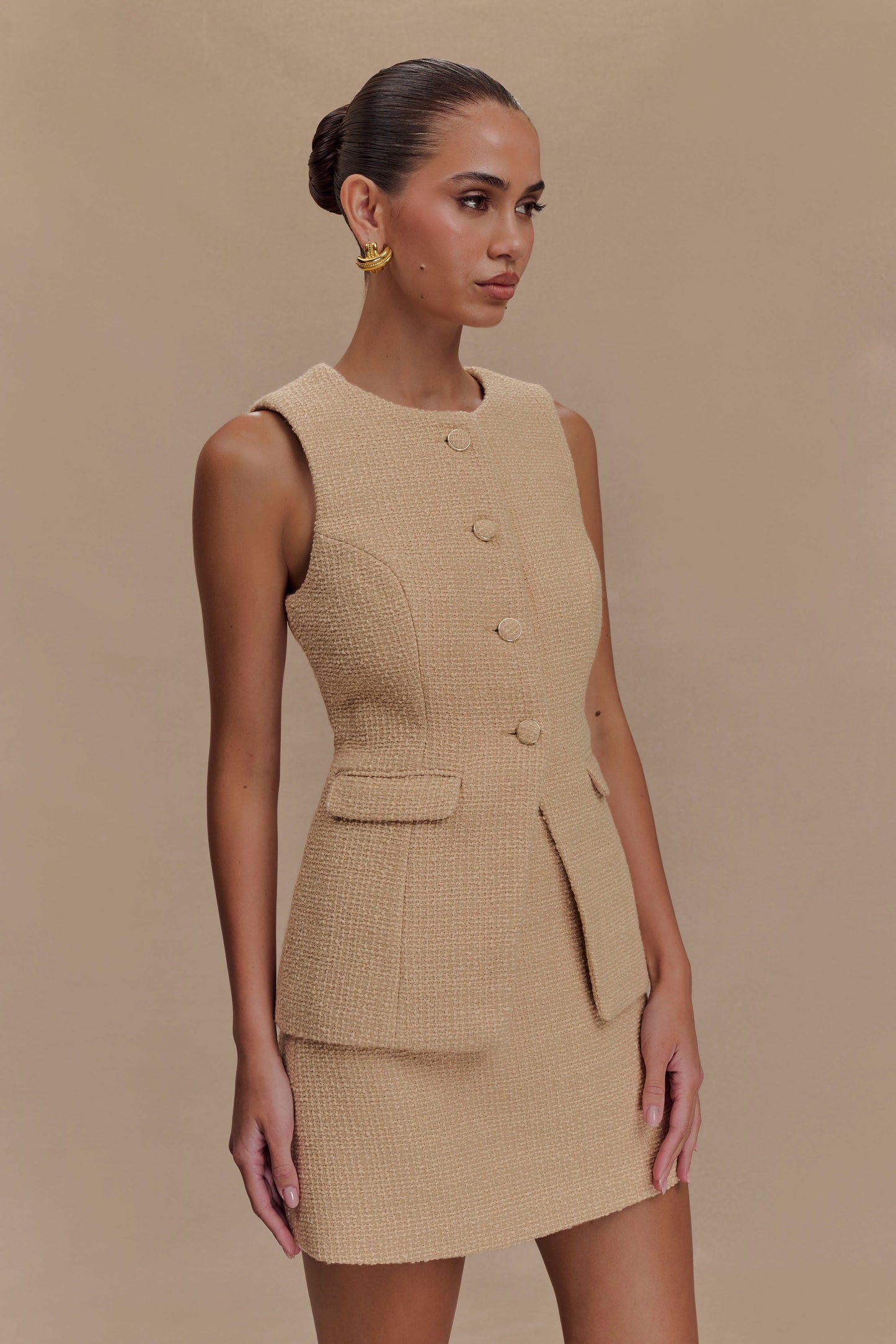 Jupe mini bouclée Camilla - Taupe clair