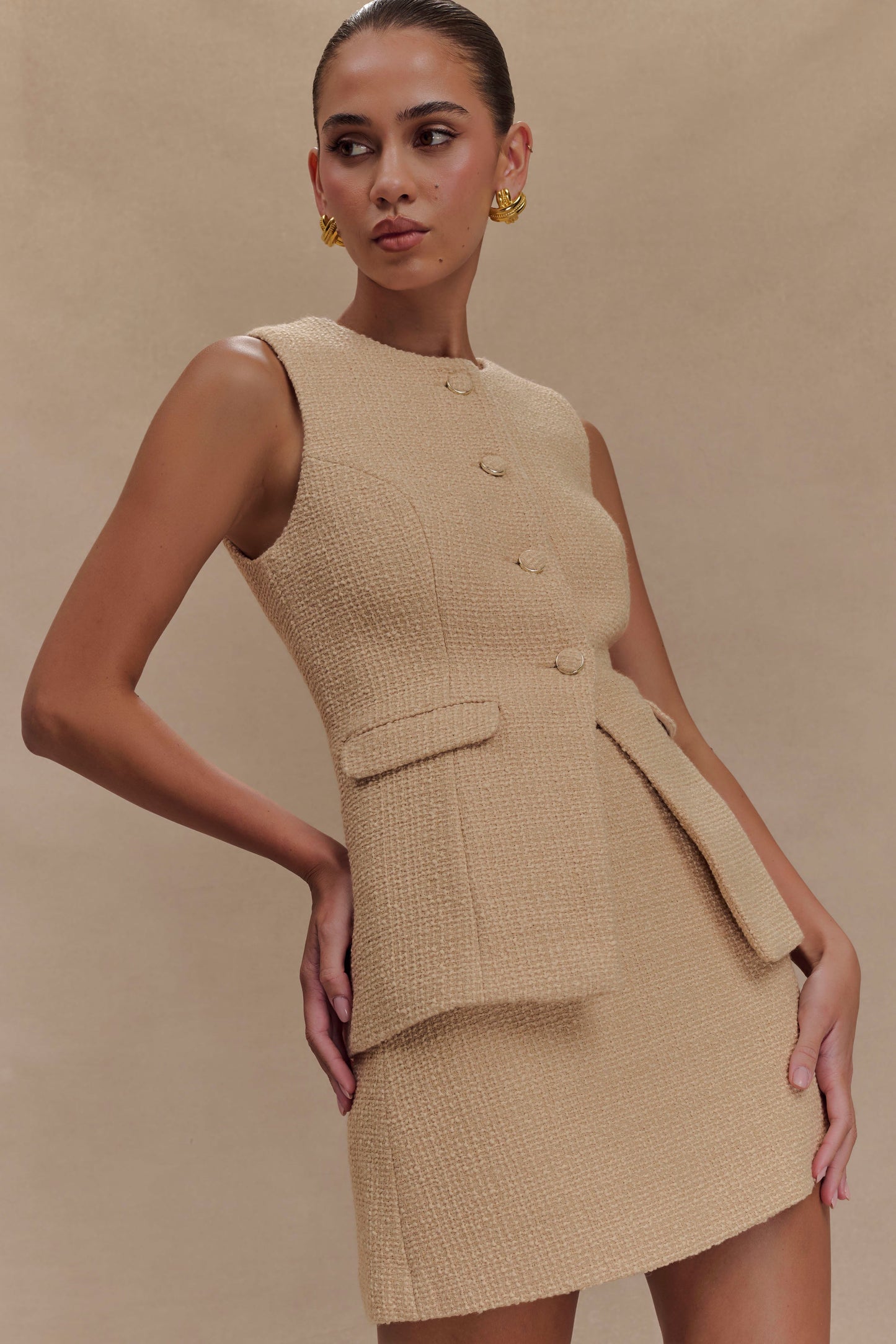 Gilet sans manches Camilla en bouclé - Taupe clair