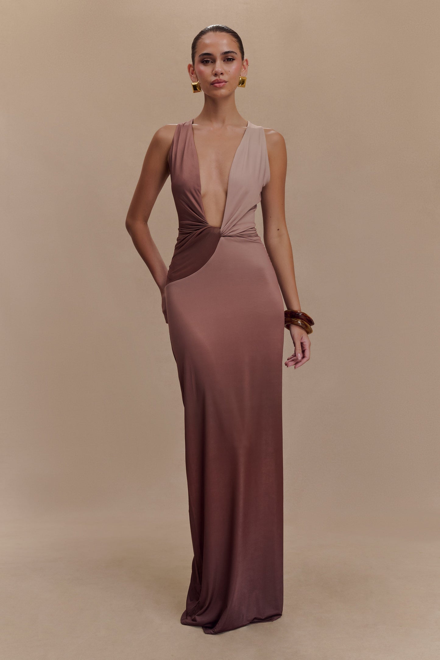 Robe Maxi Stella à drapage et matière fluide - Ombre Mocha