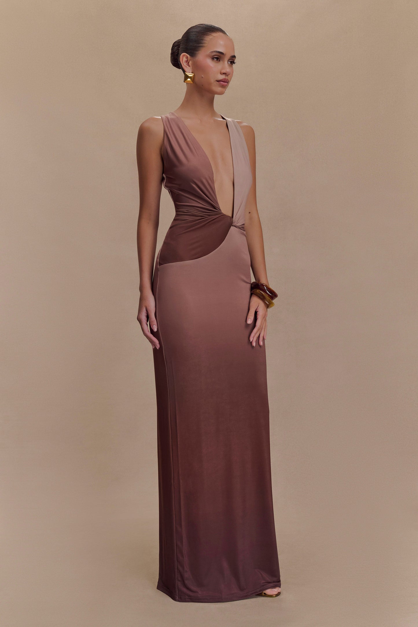 Robe Maxi Stella à drapage et matière fluide - Ombre Mocha