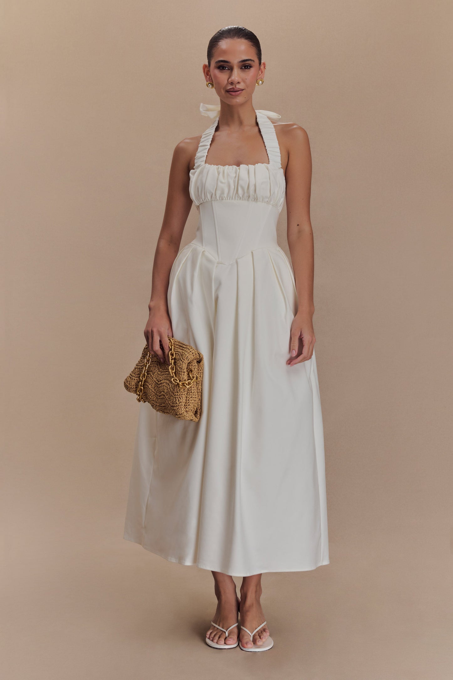 Robe midi à bretelles Candy - Blanche