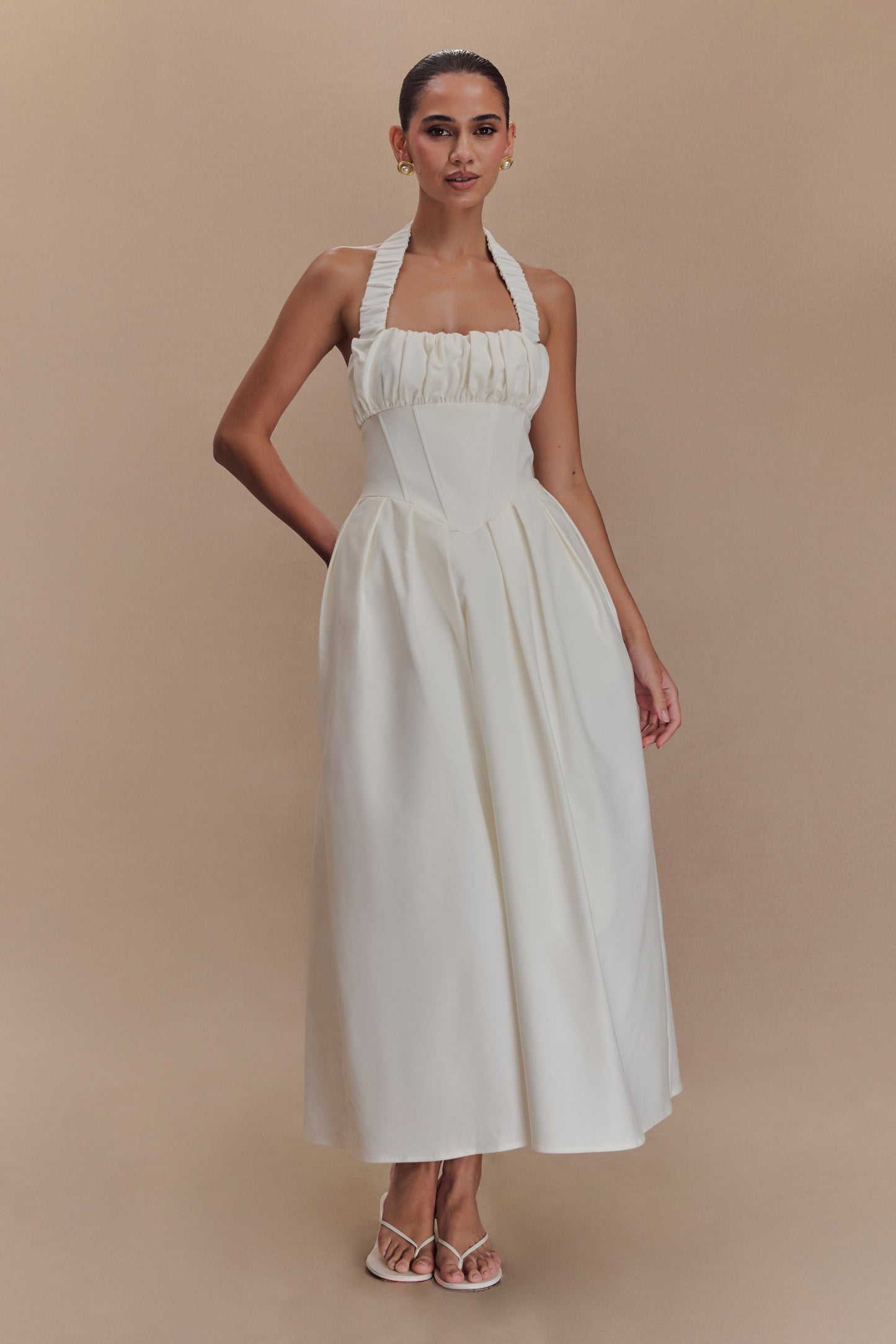 Robe midi à bretelles Candy - Blanche