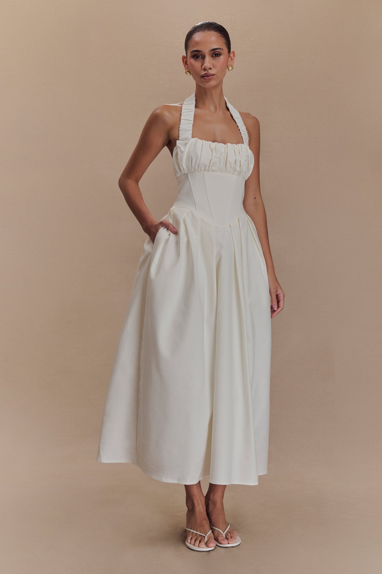 Robe midi à bretelles Candy - Blanche