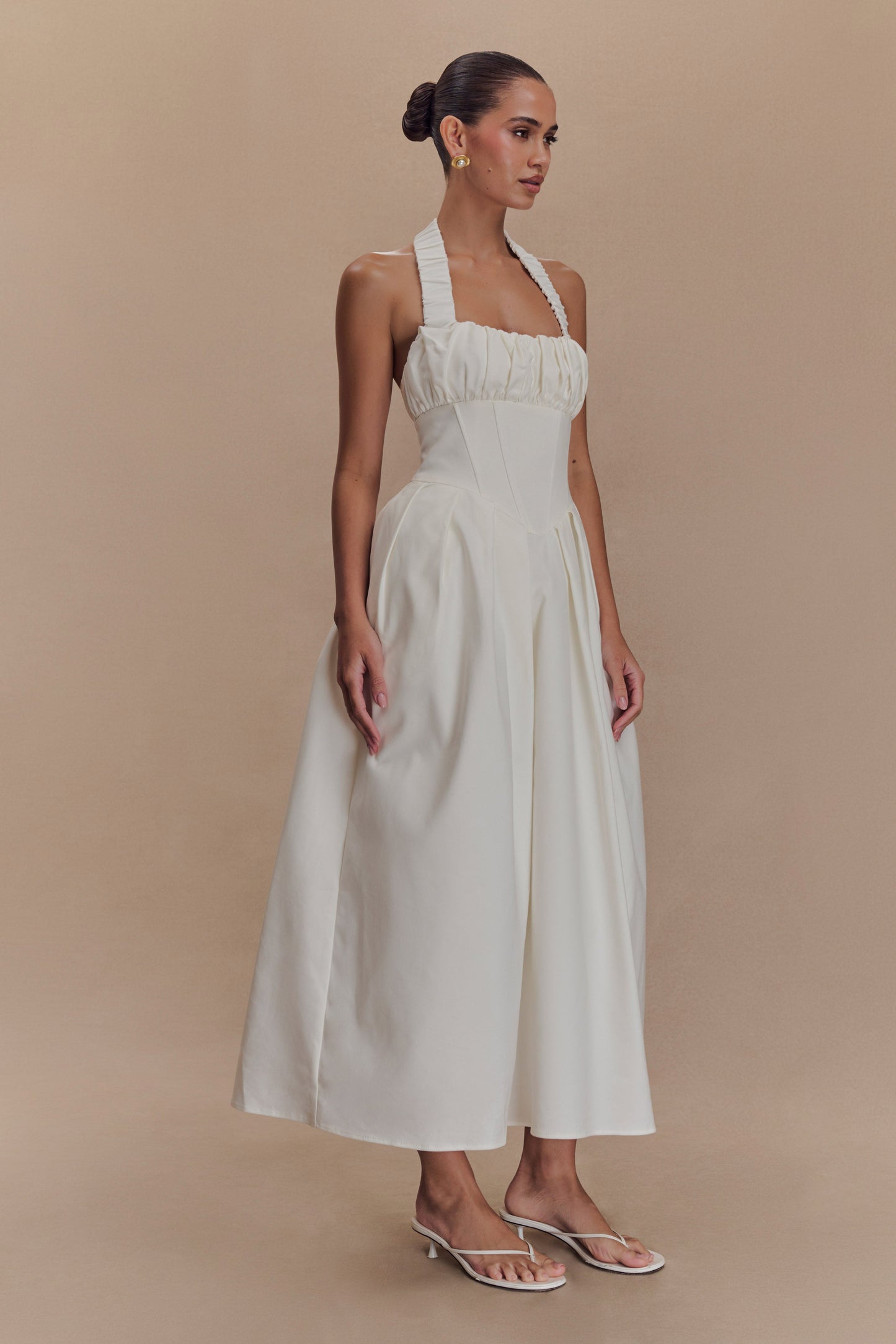 Robe midi à bretelles Candy - Blanche
