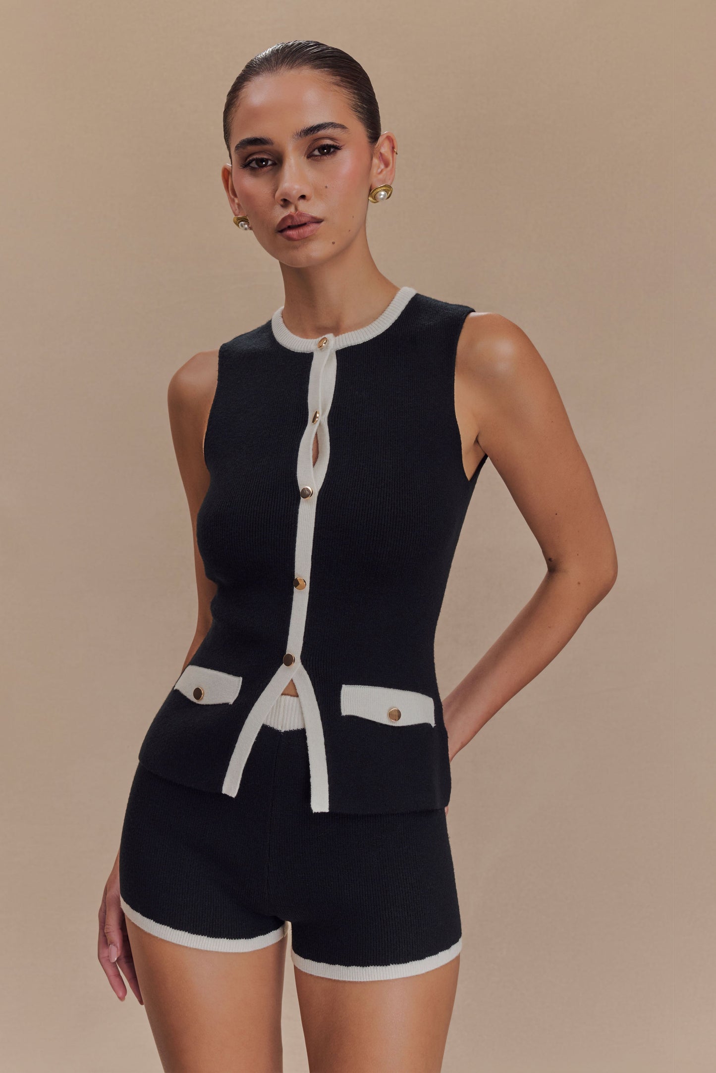 Top en tricot contrasté Julianne - Noir/Blanc