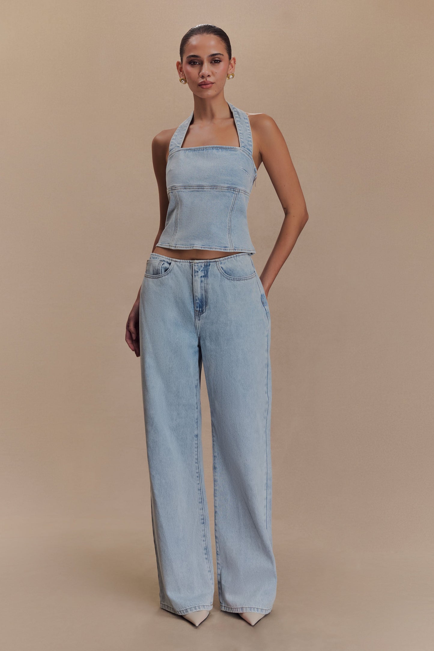 Jeans en jean taille mi-hauteur Caitlin - Bleu clair