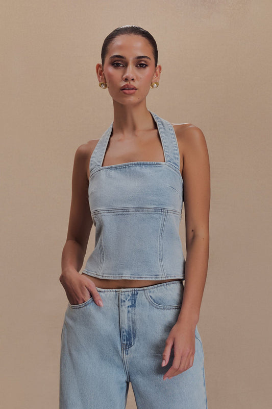 Halter en jean Dayna - Bleu clair