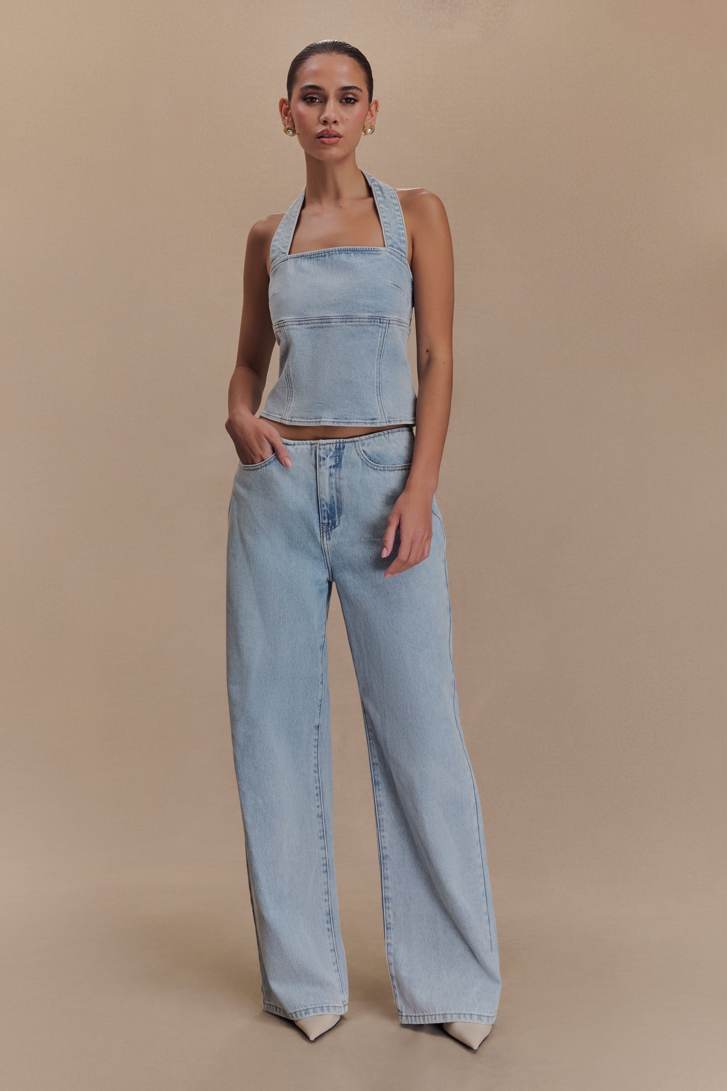 Jeans en jean taille mi-hauteur Caitlin - Bleu clair