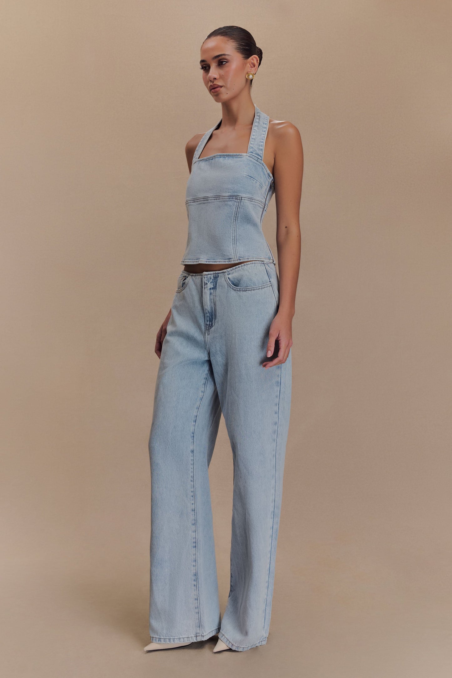 Jeans en jean taille mi-hauteur Caitlin - Bleu clair