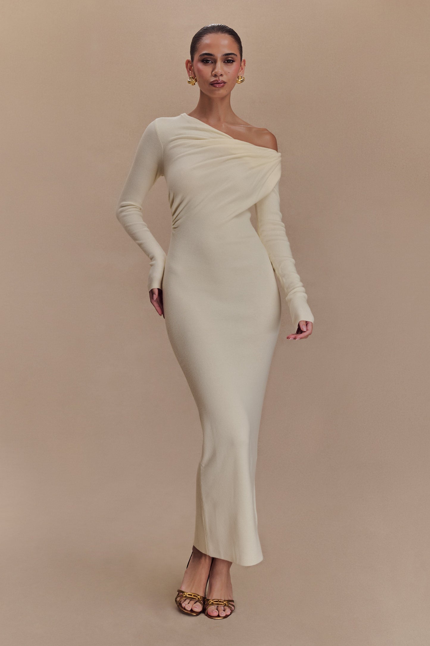 Robe mi-longue en jersey torsadé et drapé Culver - Crème