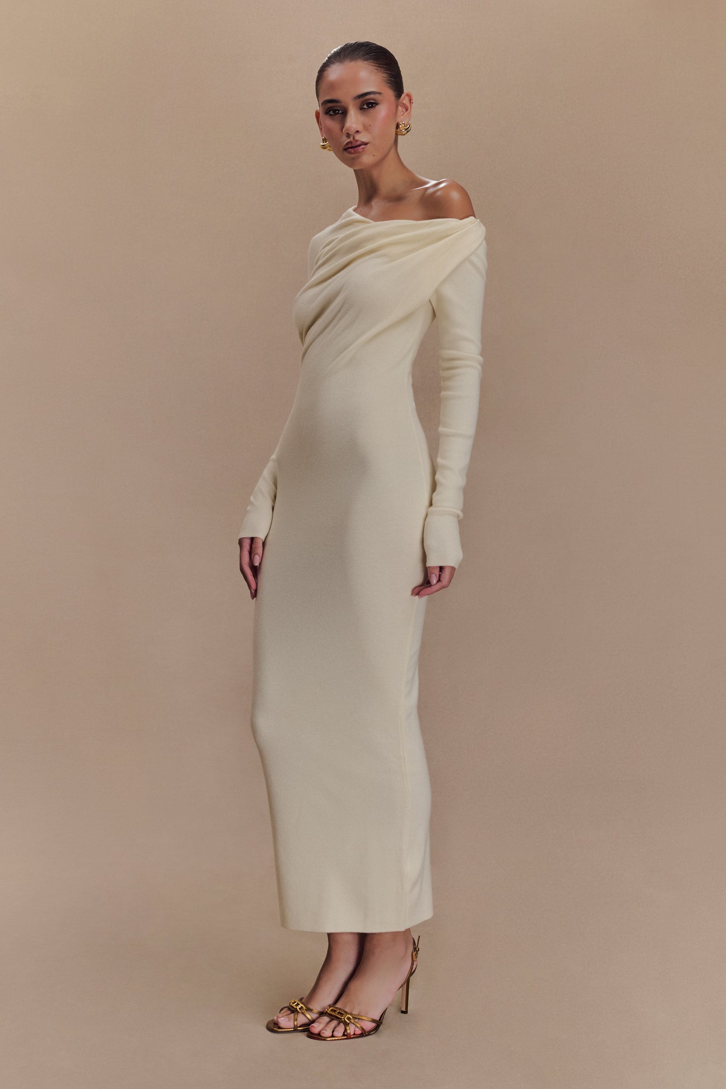 Robe mi-longue en jersey torsadé et drapé Culver - Crème