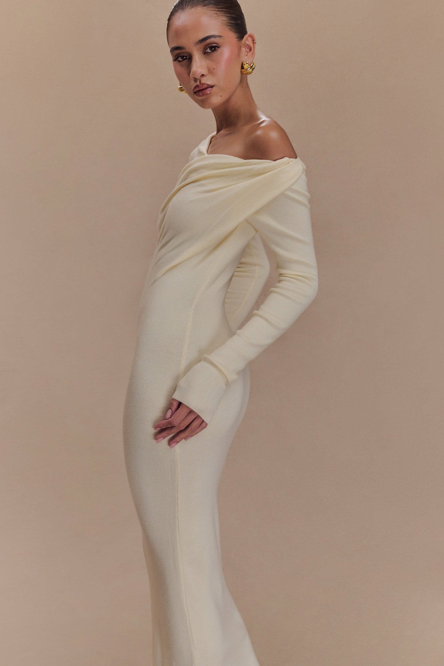 Robe mi-longue en jersey torsadé et drapé Culver - Crème