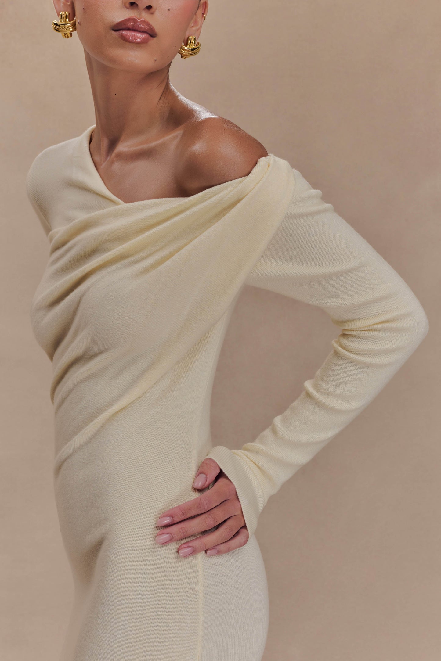Robe mi-longue en jersey torsadé et drapé Culver - Crème