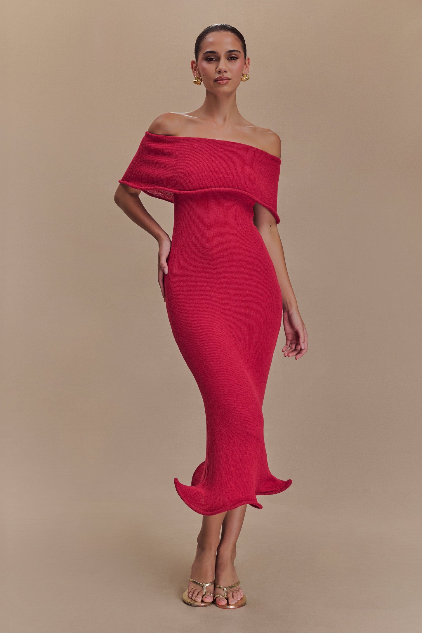 Molly Robe Mi-Longue en Tricot Décolletée - Framboise