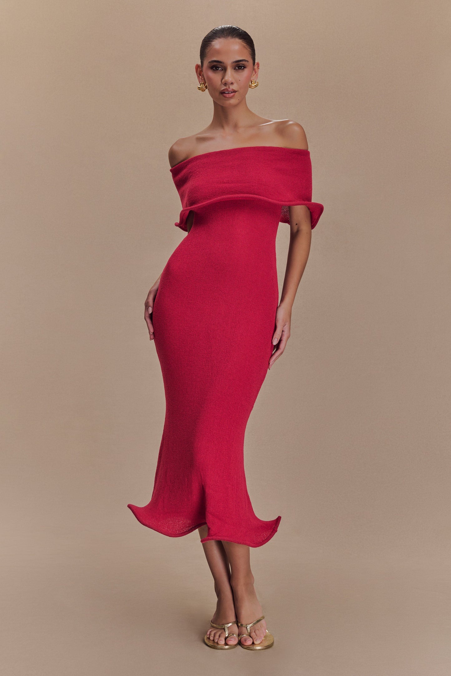 Molly Robe Mi-Longue en Tricot Décolletée - Framboise
