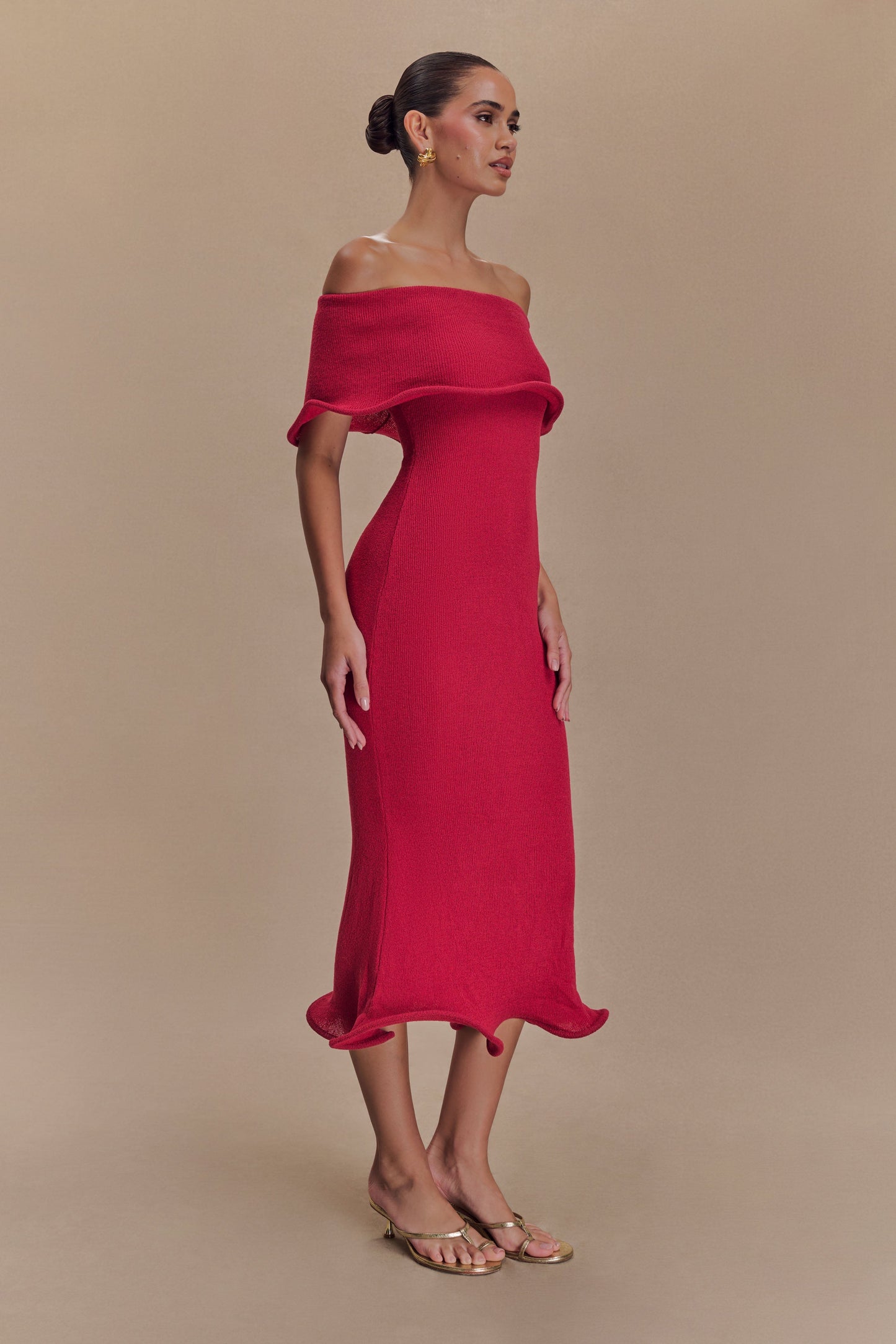 Molly Robe Mi-Longue en Tricot Décolletée - Framboise