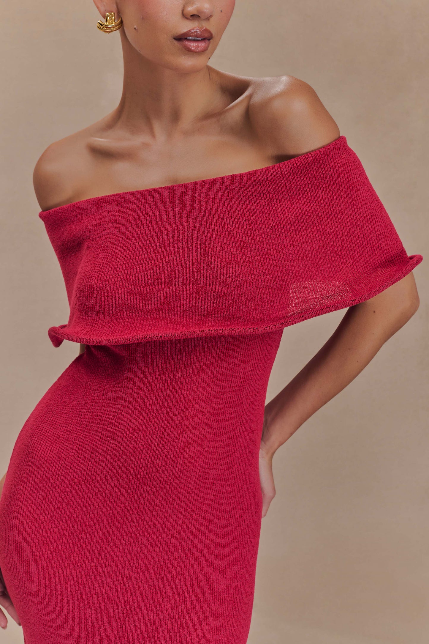 Molly Robe Mi-Longue en Tricot Décolletée - Framboise