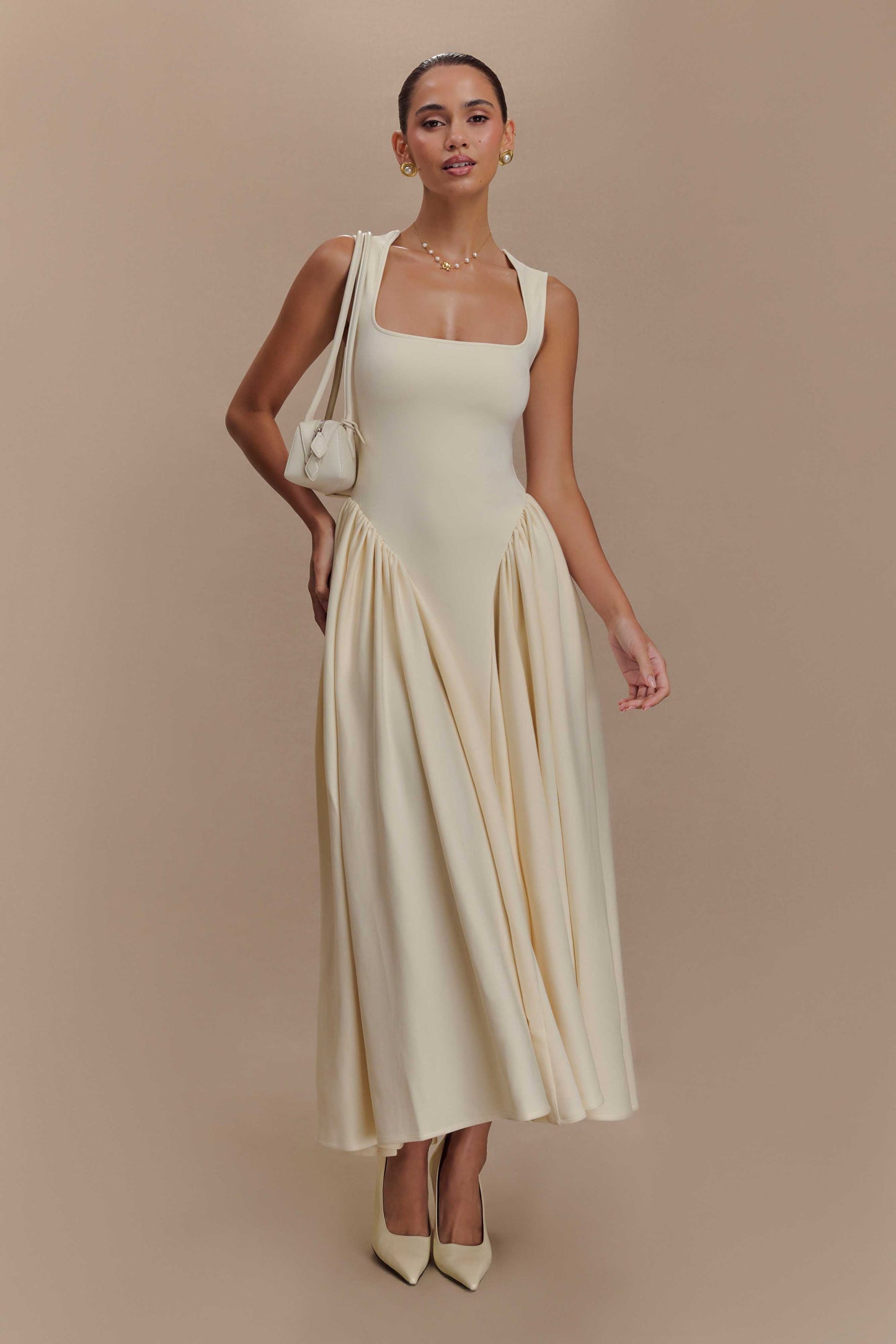 Robe mi-longue en jersey scuba Sharon - Ivoire