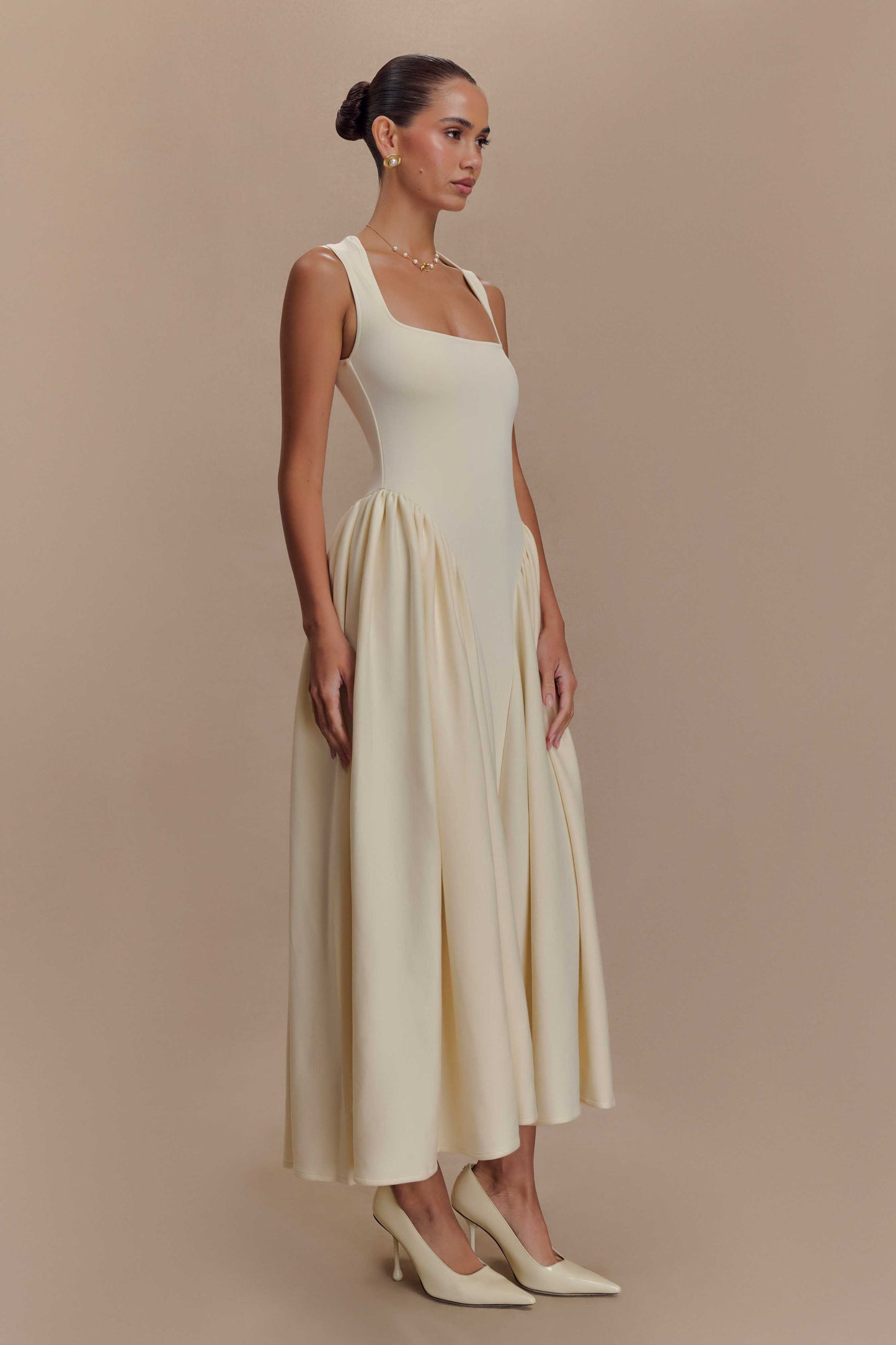 Robe mi-longue en jersey scuba Sharon - Ivoire