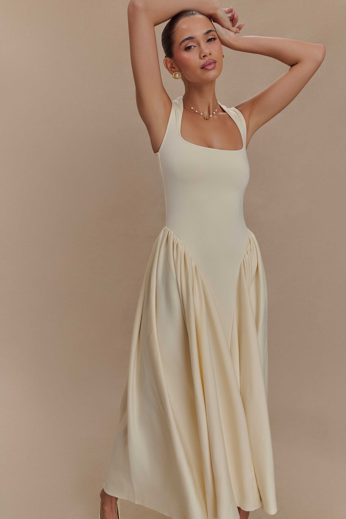 Robe mi-longue en jersey scuba Sharon - Ivoire