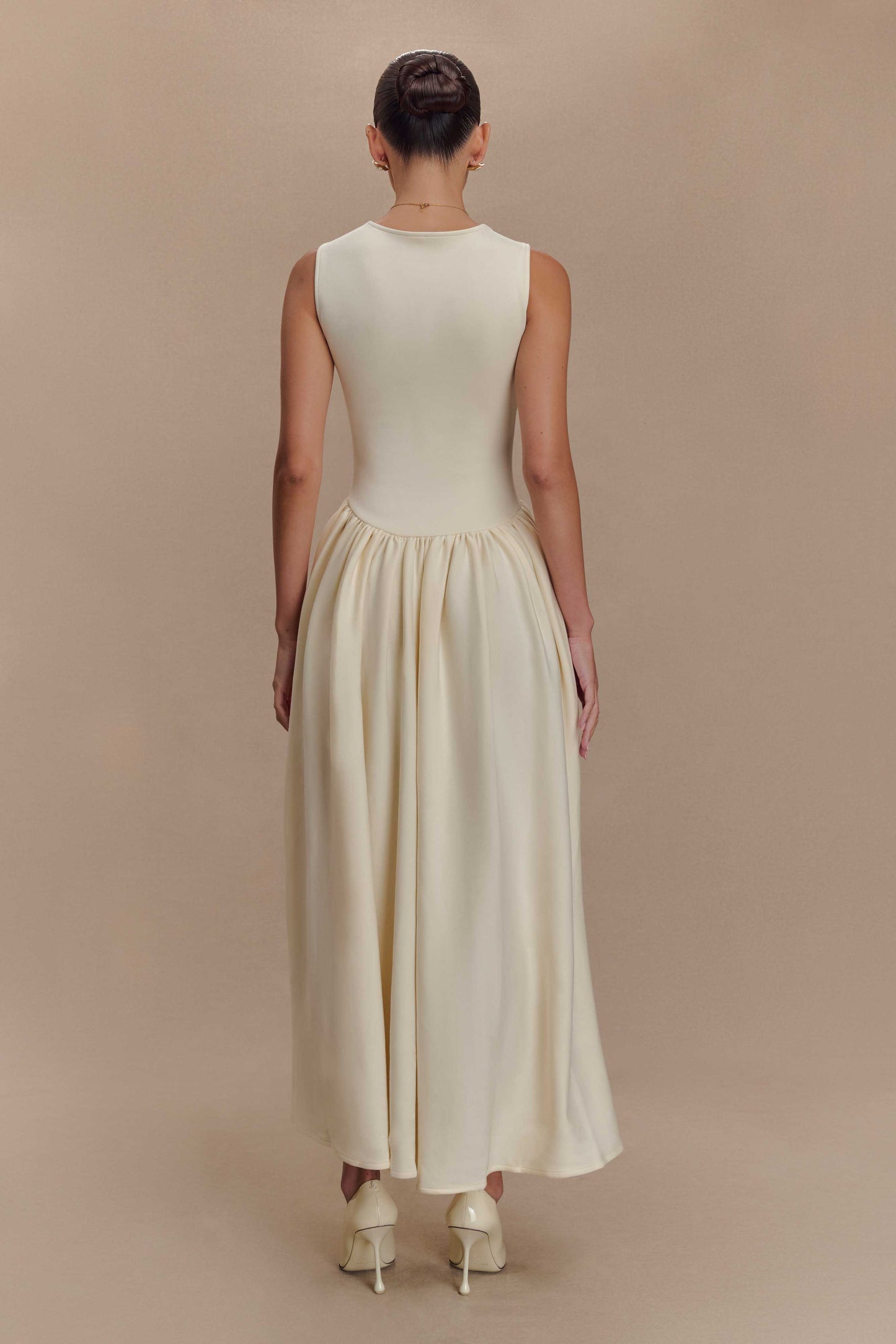 Robe mi-longue en jersey scuba Sharon - Ivoire