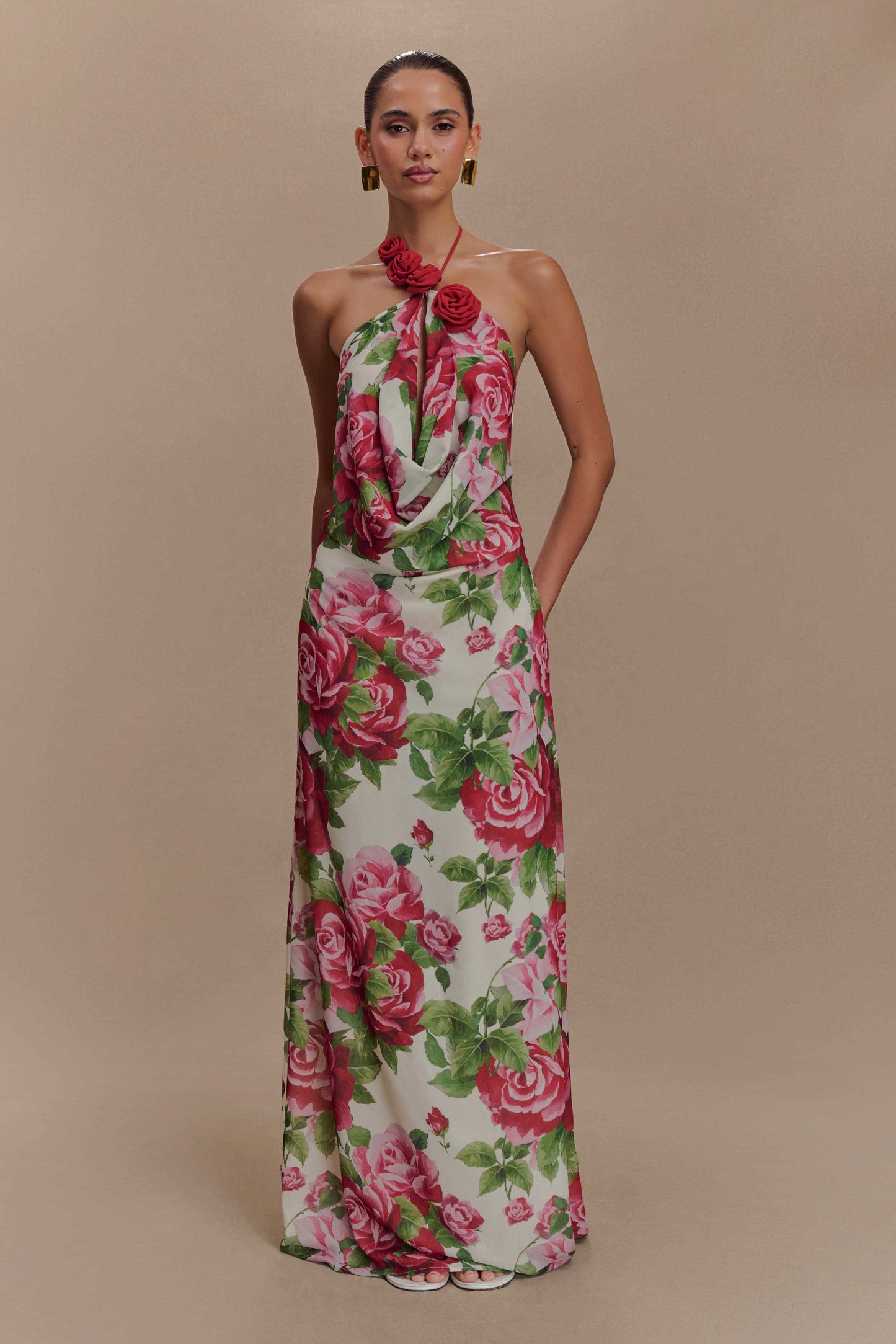 Robe Maxi Col Chandail Rosalia - Imprimé Rose Sonia