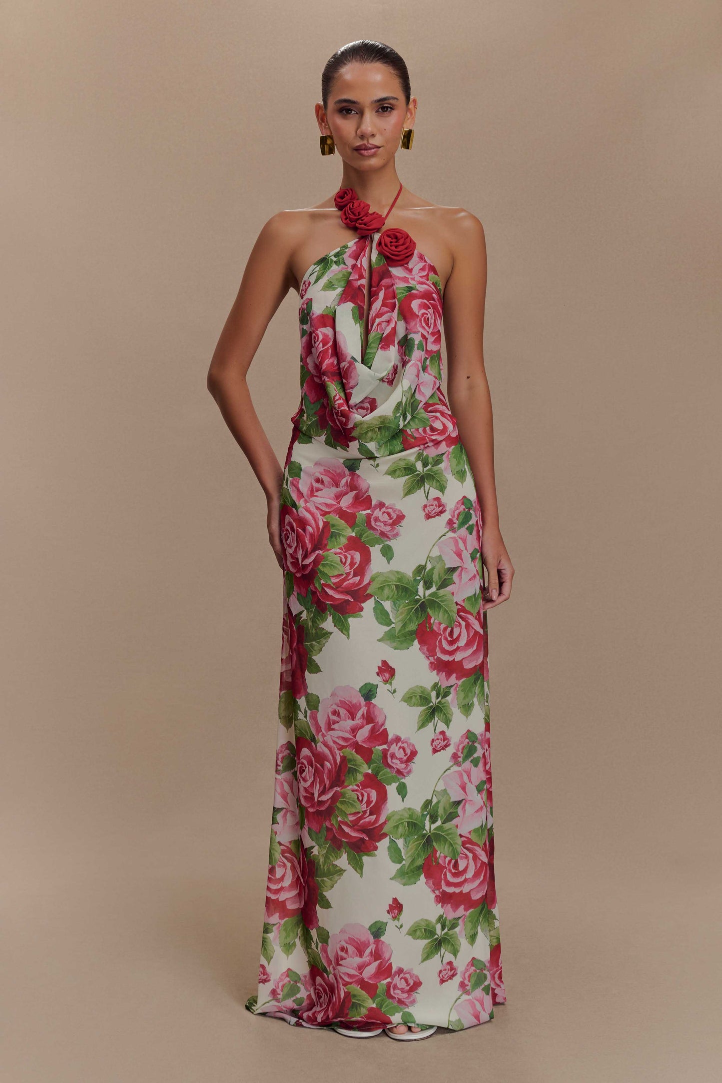 Robe Maxi Col Chandail Rosalia - Imprimé Rose Sonia