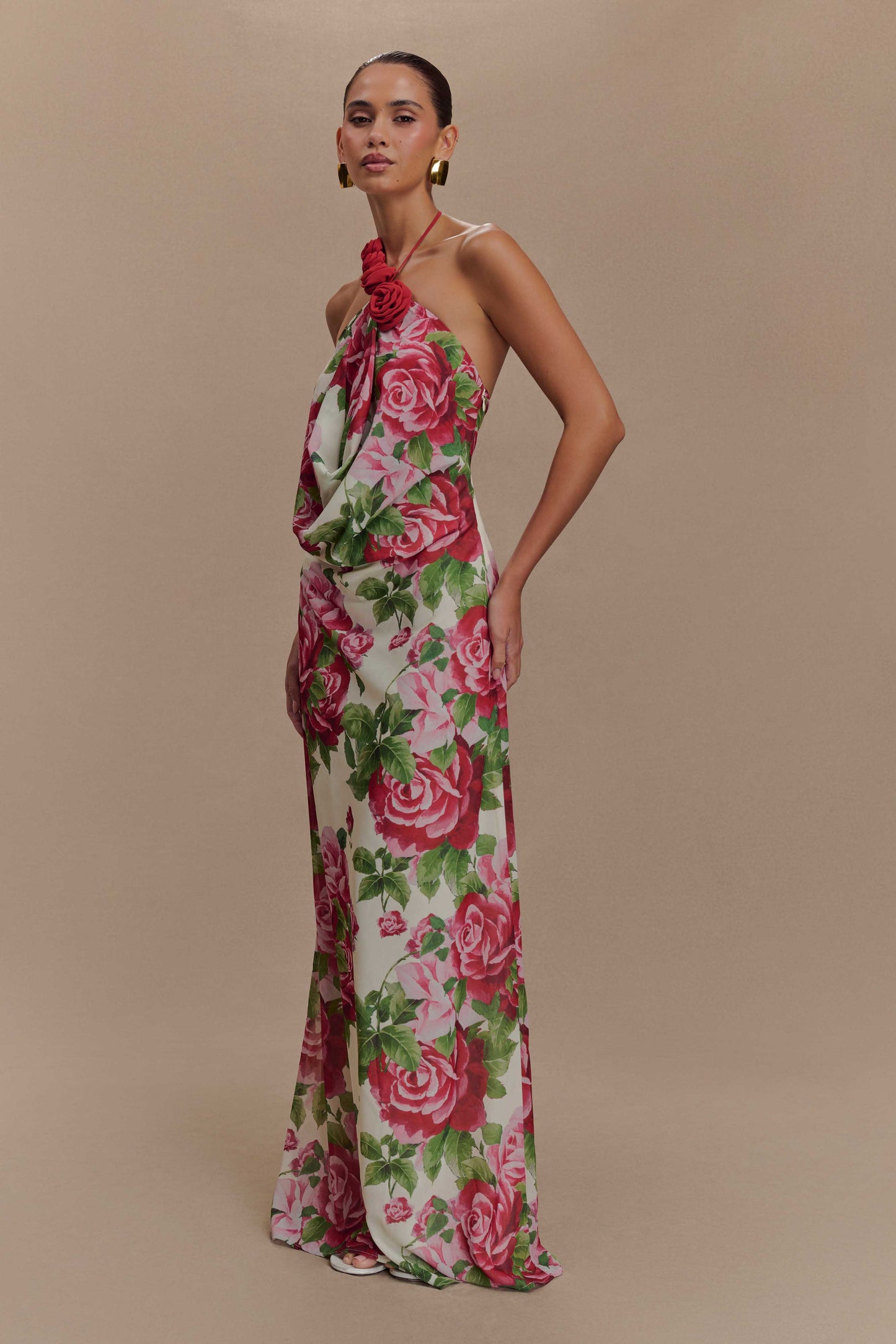 Robe Maxi Col Chandail Rosalia - Imprimé Rose Sonia