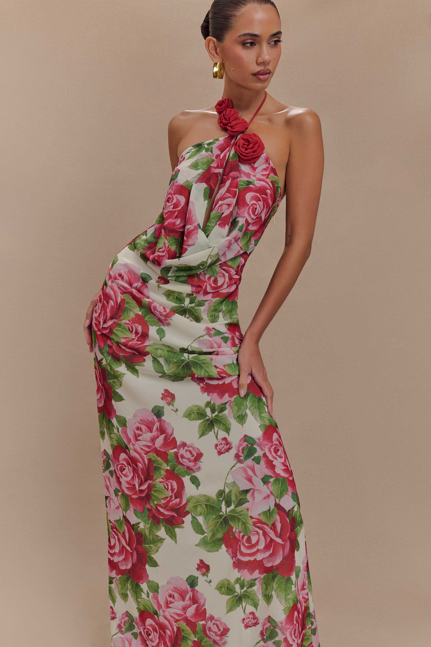 Robe Maxi Col Chandail Rosalia - Imprimé Rose Sonia