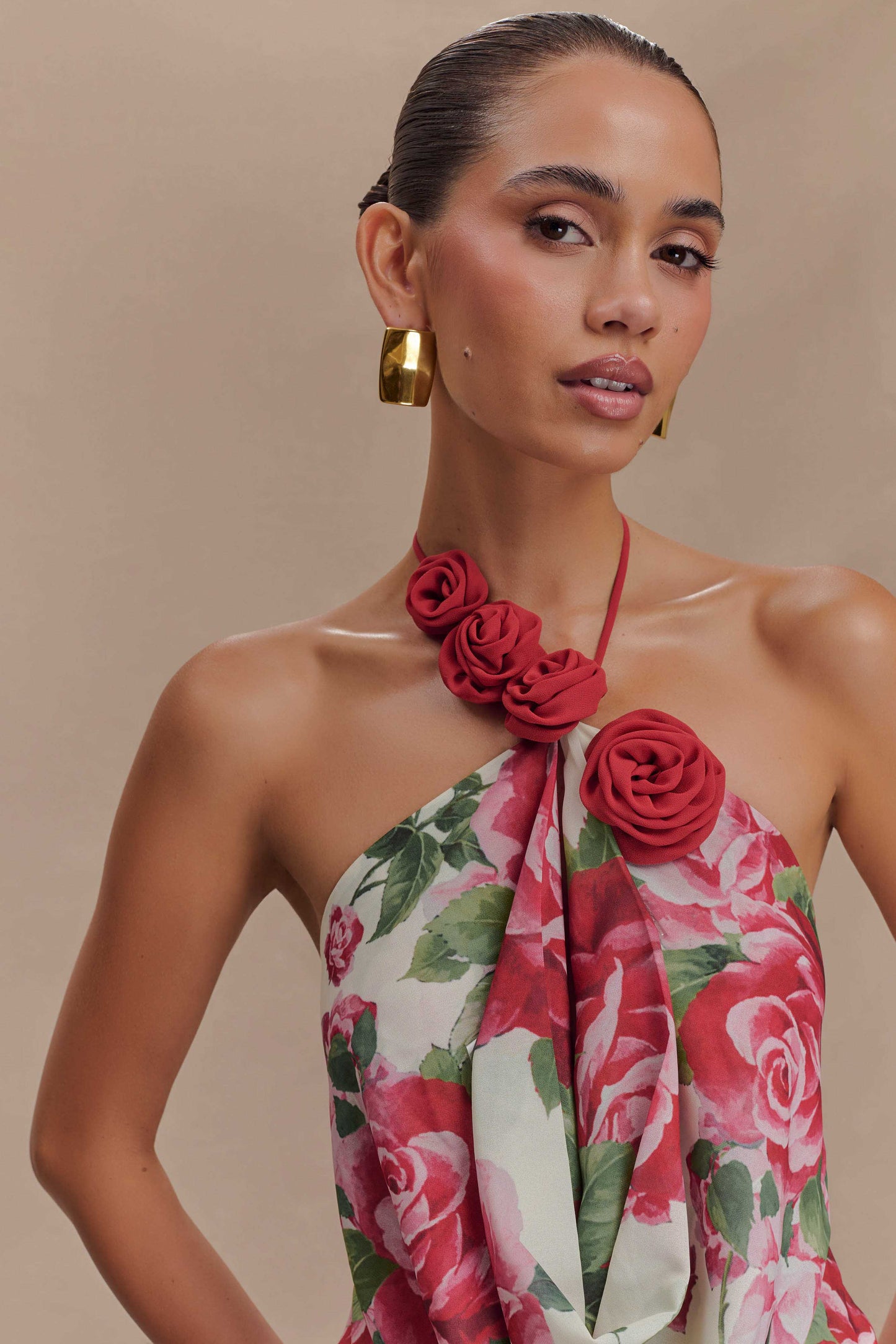 Robe Maxi Col Chandail Rosalia - Imprimé Rose Sonia