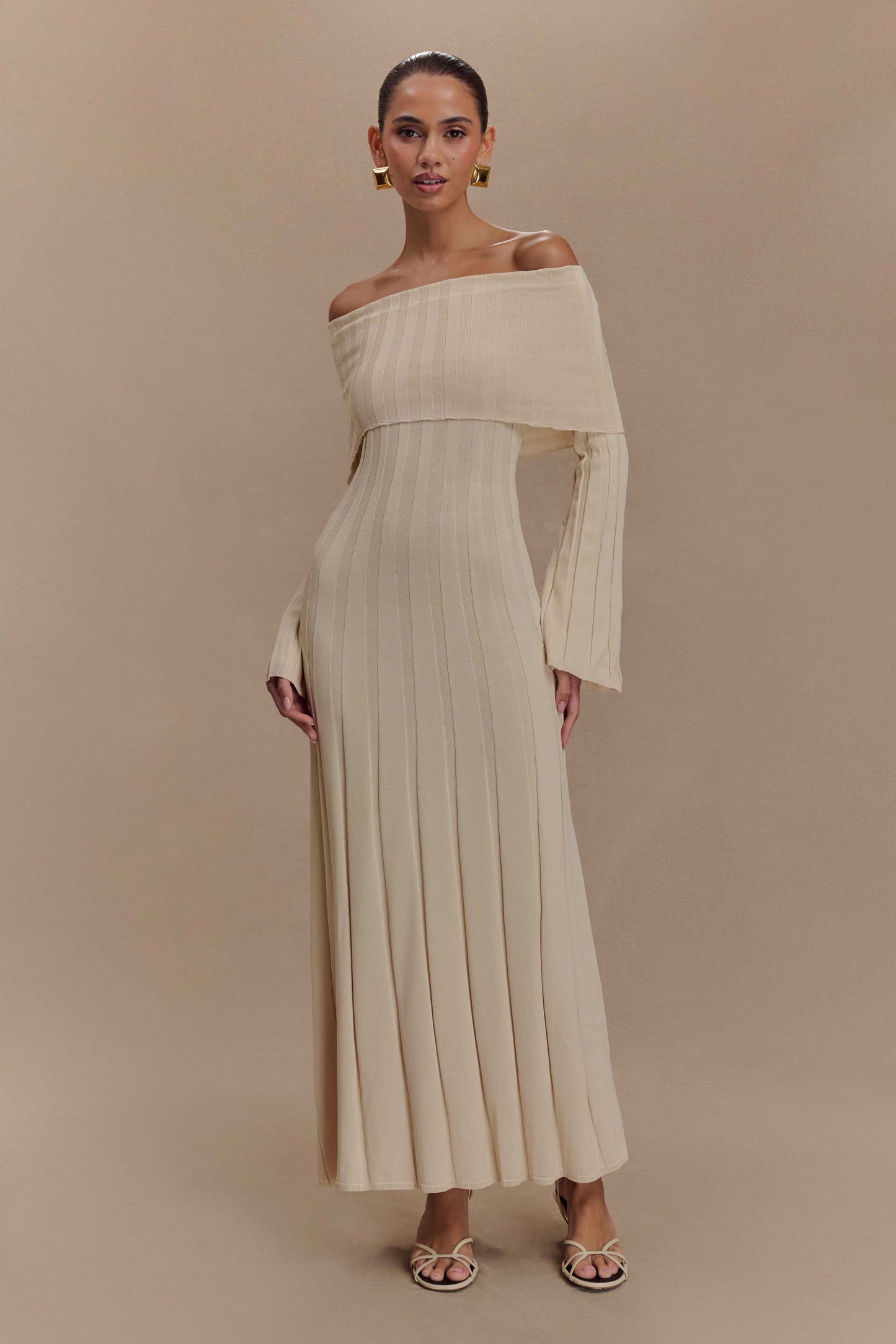 Robe mi-longue en jersey à manches longues Alonza - Crème