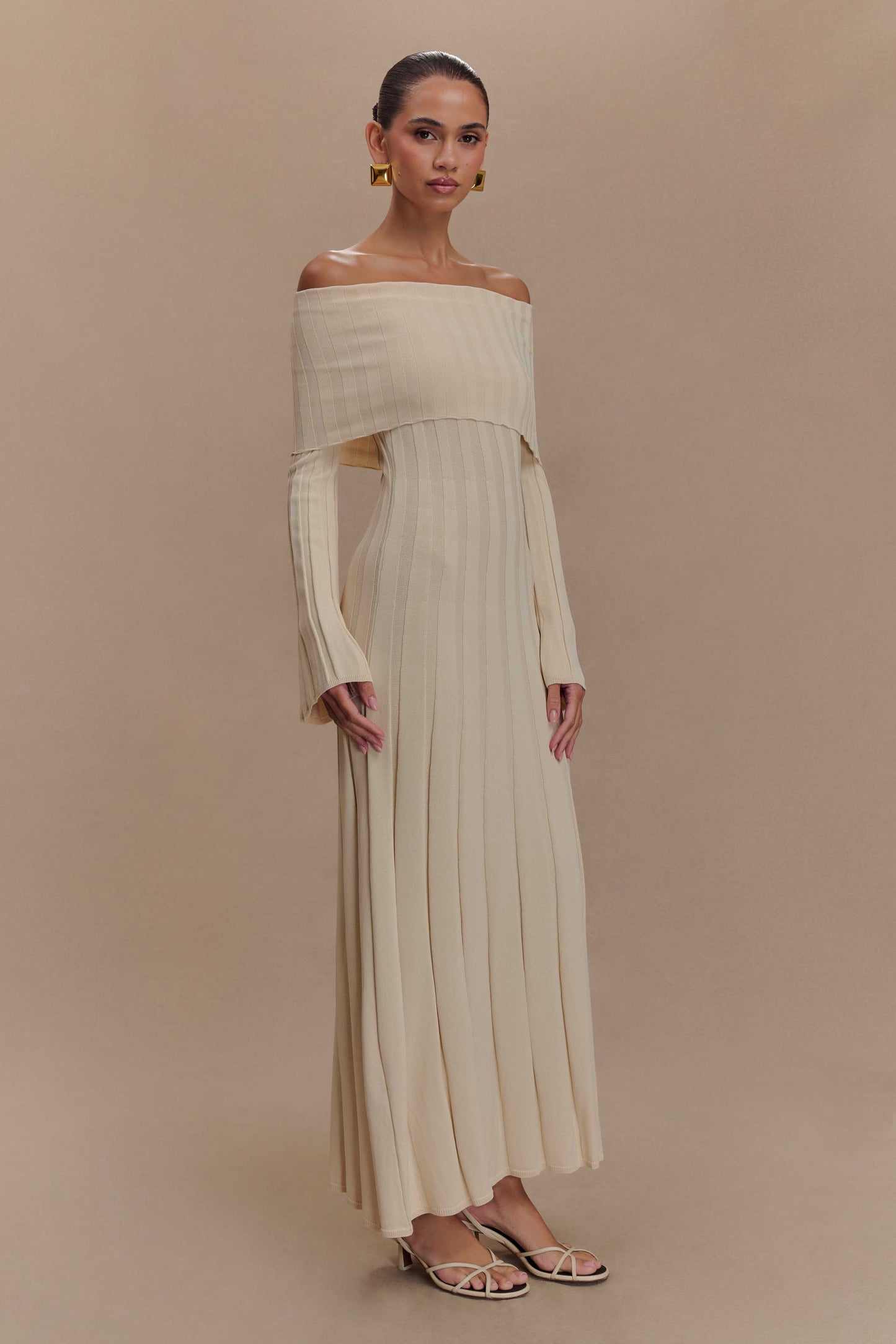 Robe mi-longue en jersey à manches longues Alonza - Crème
