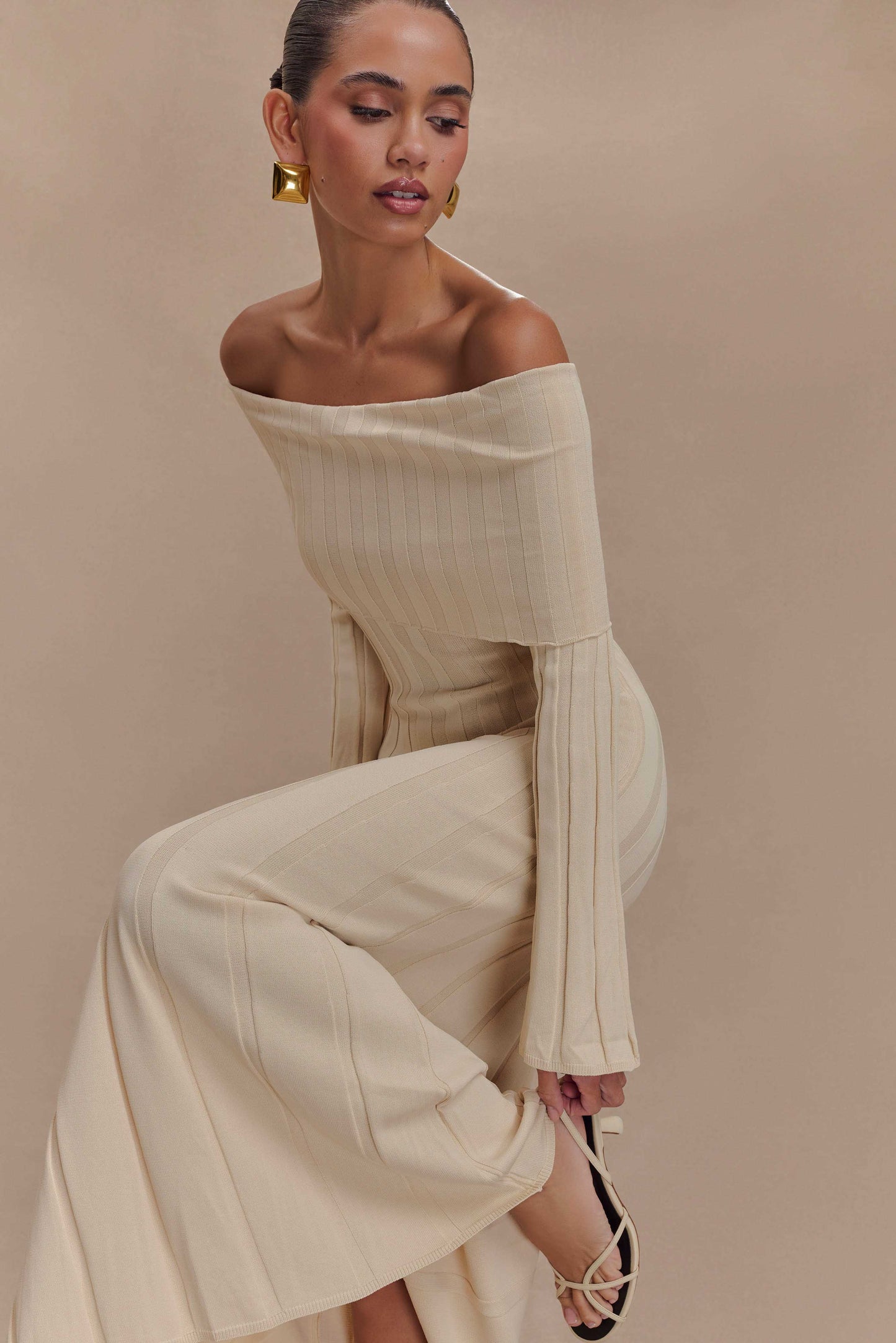 Robe mi-longue en jersey à manches longues Alonza - Crème