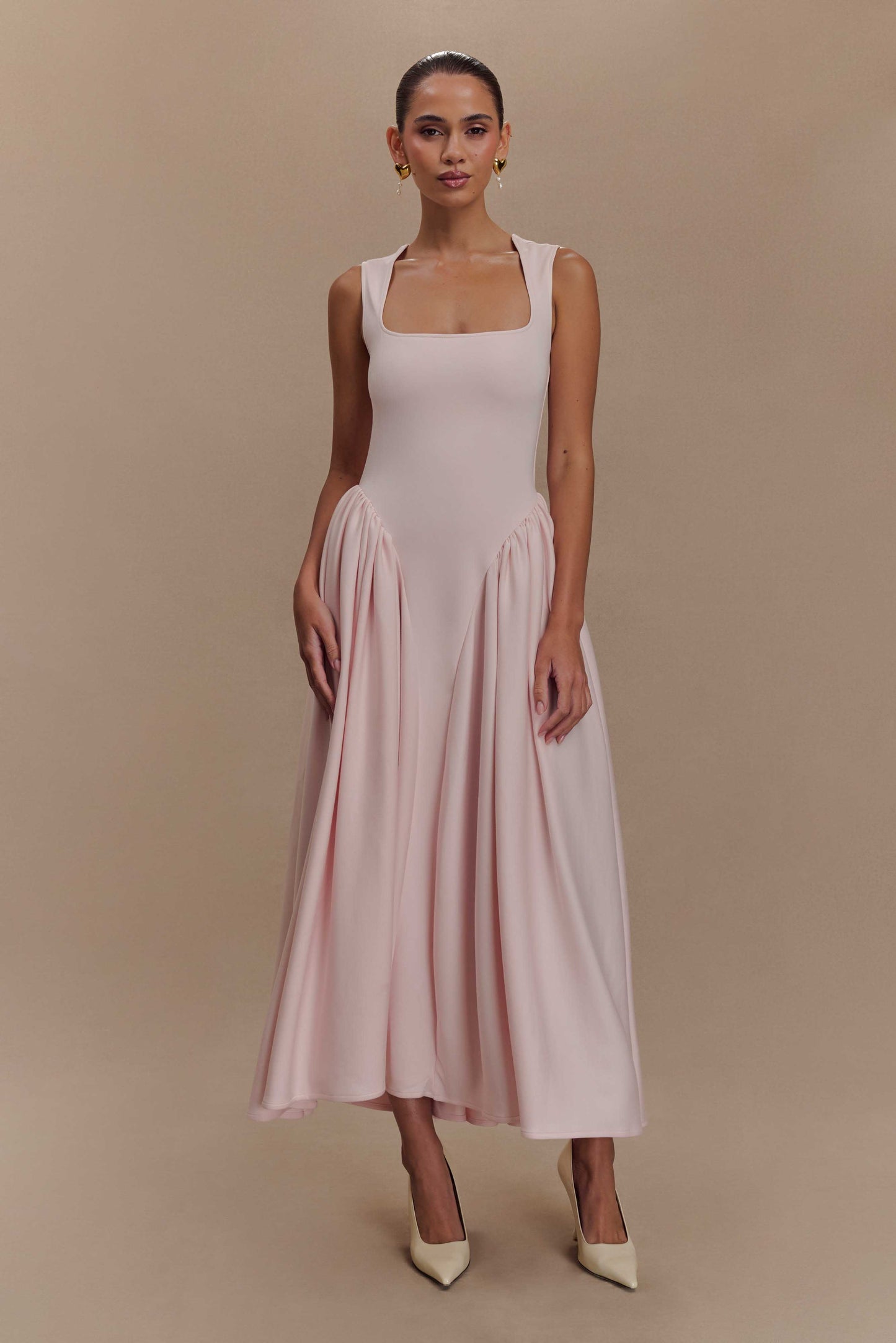 Robe midi en jersey scuba Sharon - Rose ballet