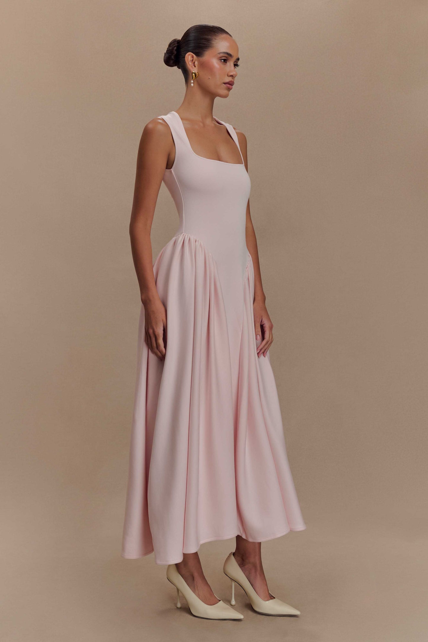 Robe midi en jersey scuba Sharon - Rose ballet