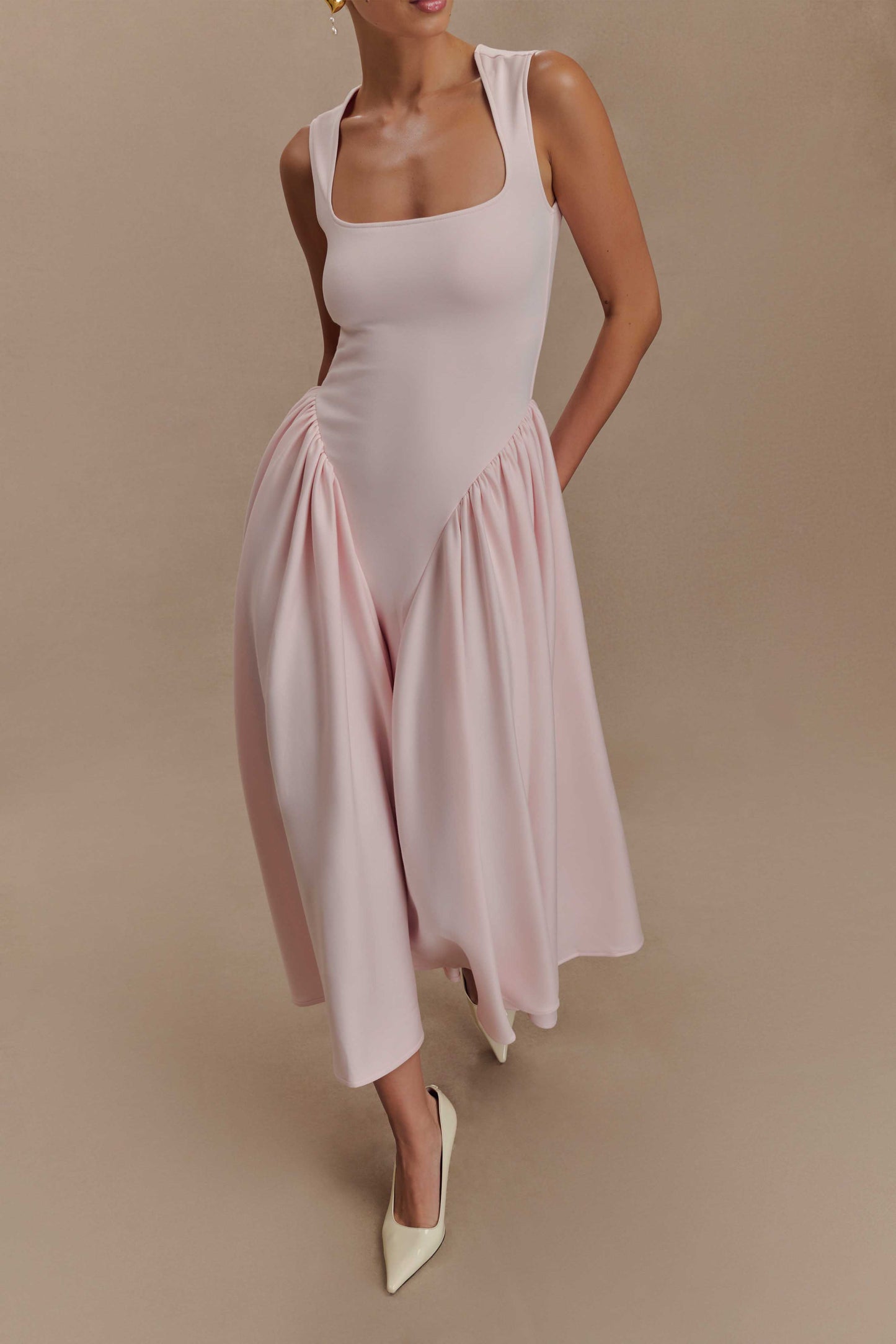 Robe midi en jersey scuba Sharon - Rose ballet