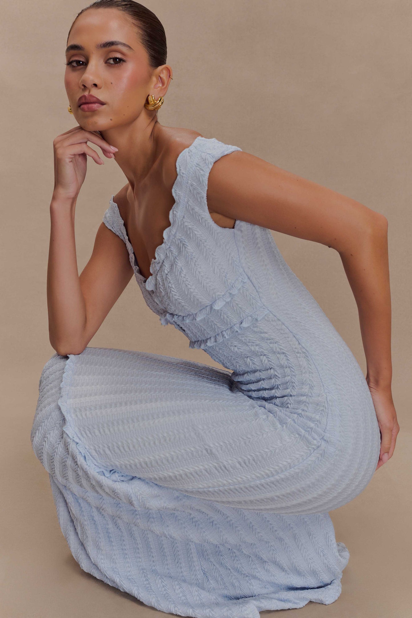 Robe Maxi à épaules dénudées Natalie - Bleu ciel