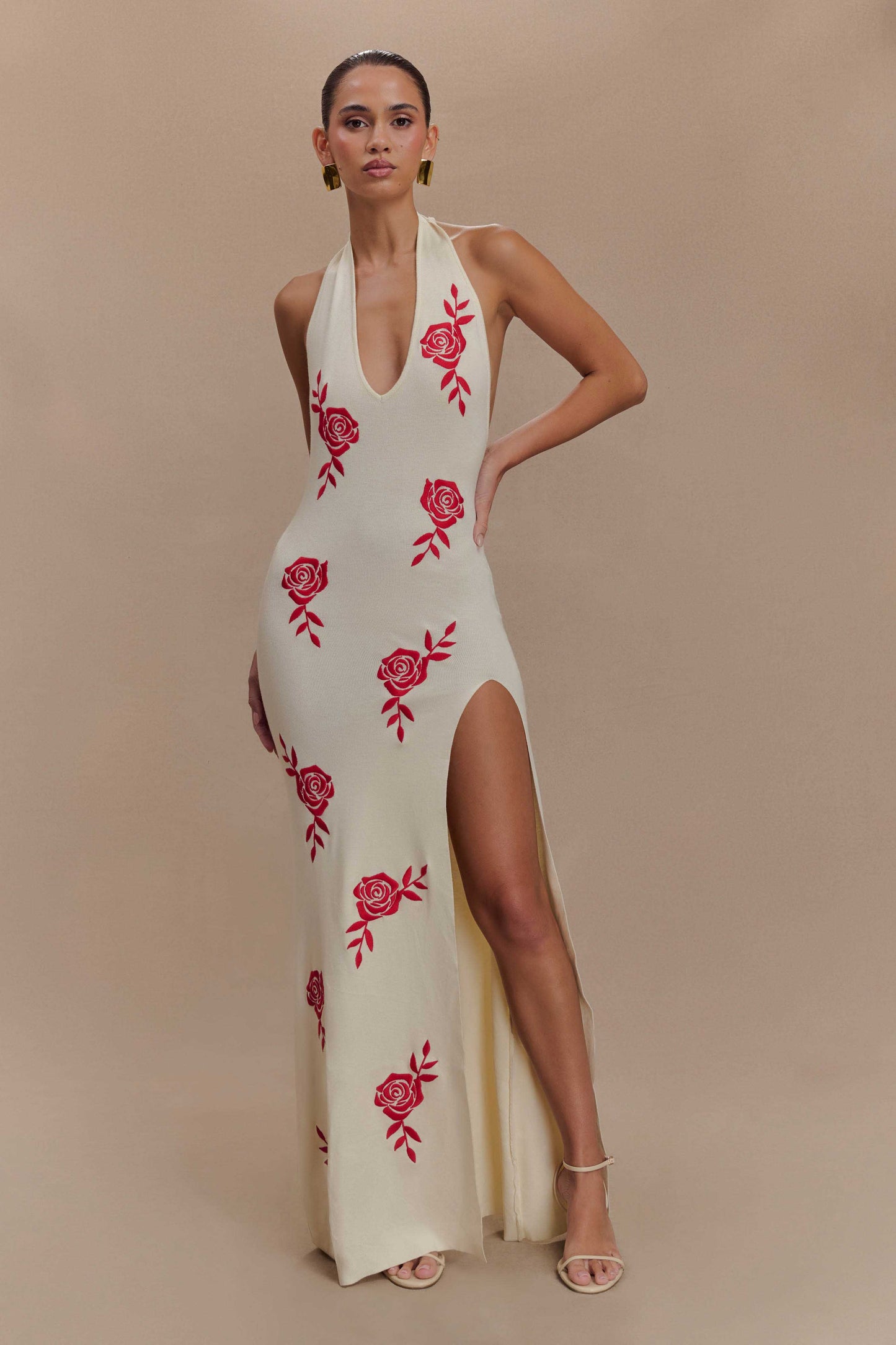 Robe Maxi à Manches Frangées en Tricot Shiloh Rose - Ivoire