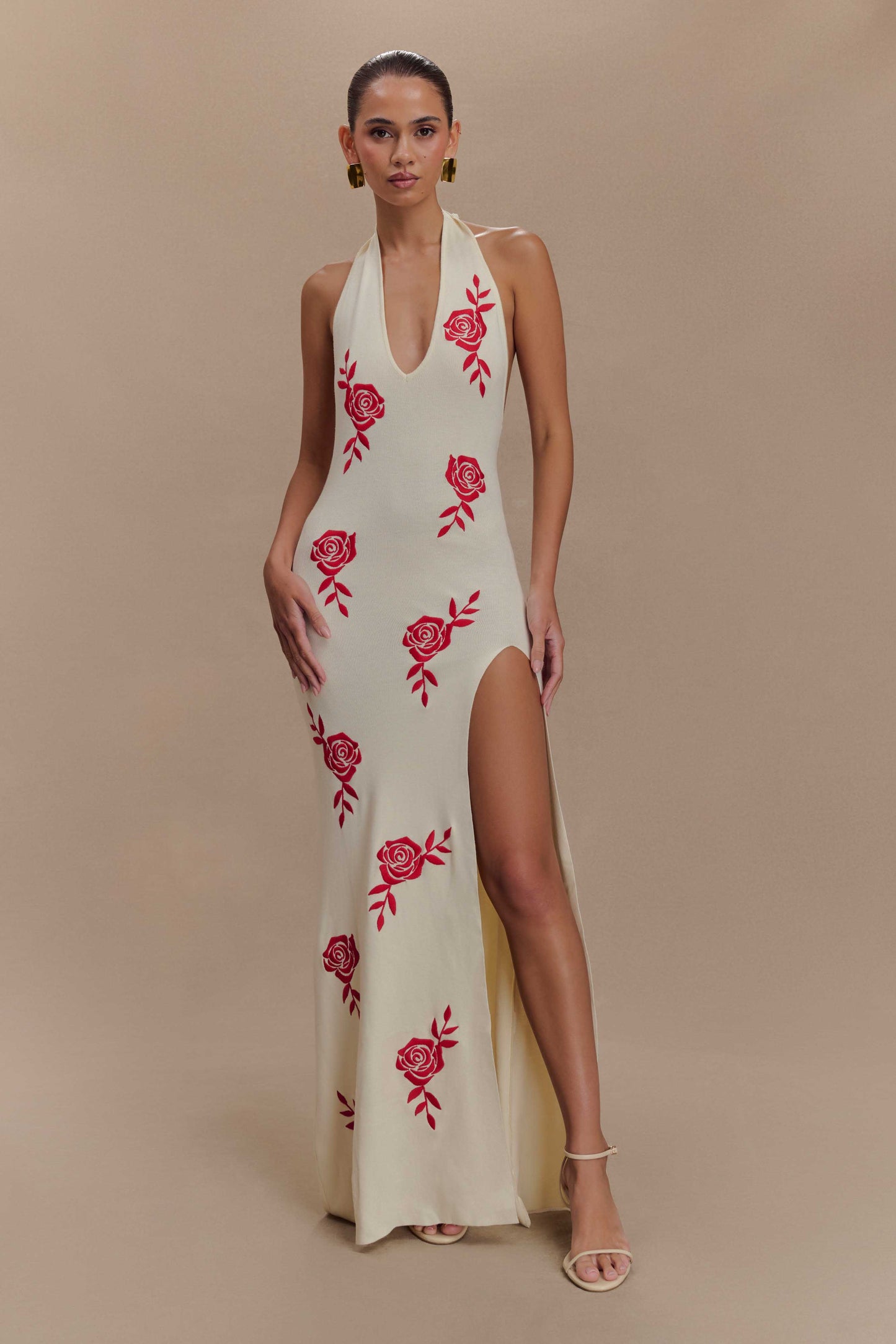 Robe Maxi à Manches Frangées en Tricot Shiloh Rose - Ivoire