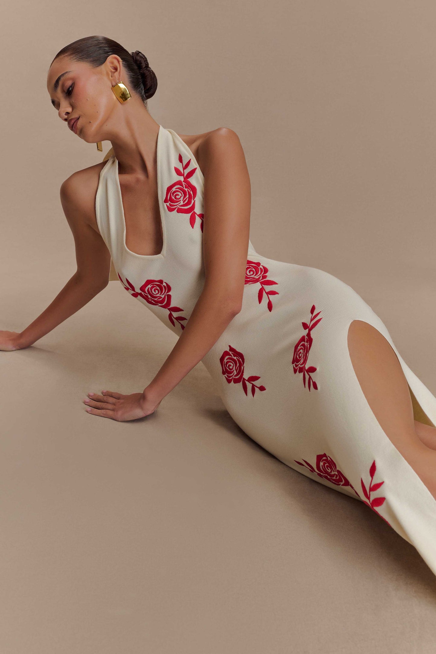 Robe Maxi à Manches Frangées en Tricot Shiloh Rose - Ivoire