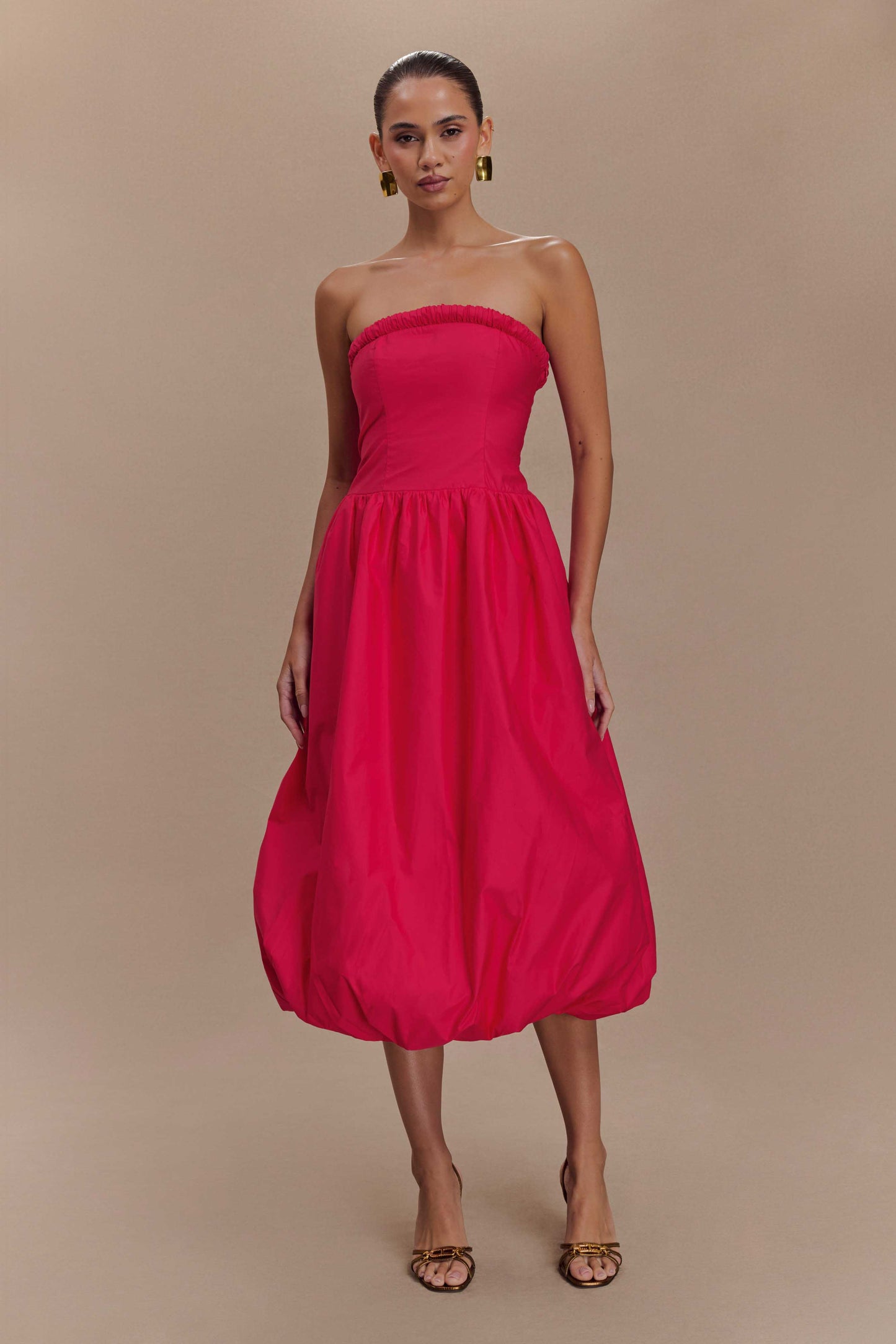 Robe midi à manches bouffantes Dulce - Framboise