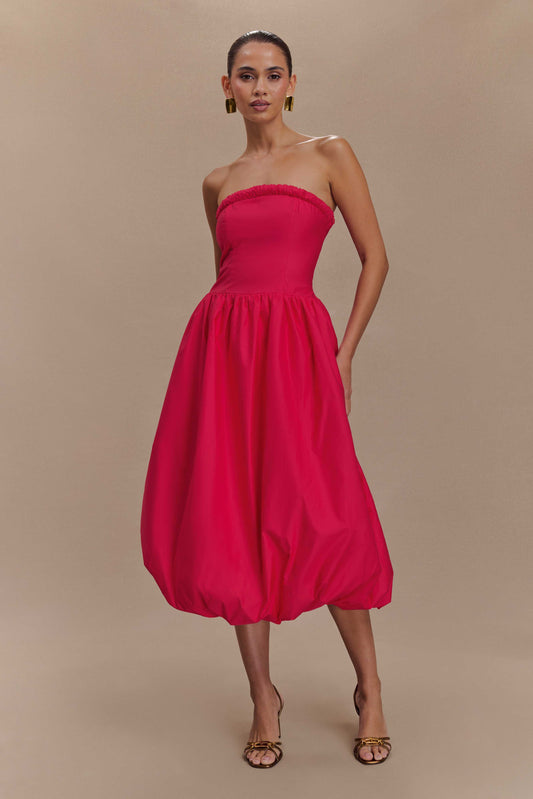 Robe midi à manches bouffantes Dulce - Framboise